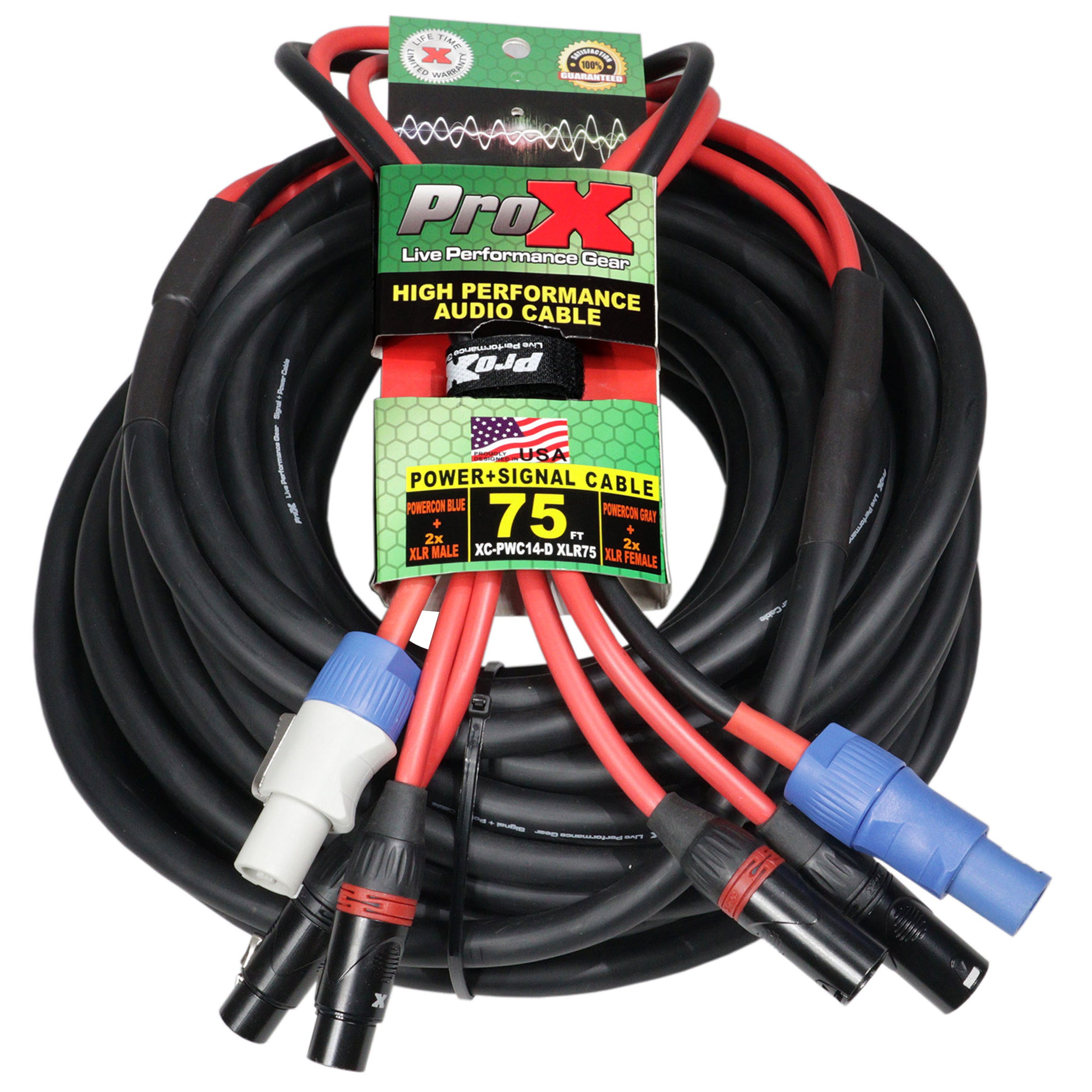 75' FT 14AWG Powerkon to Dual XLR Combo Link Jumper Cable