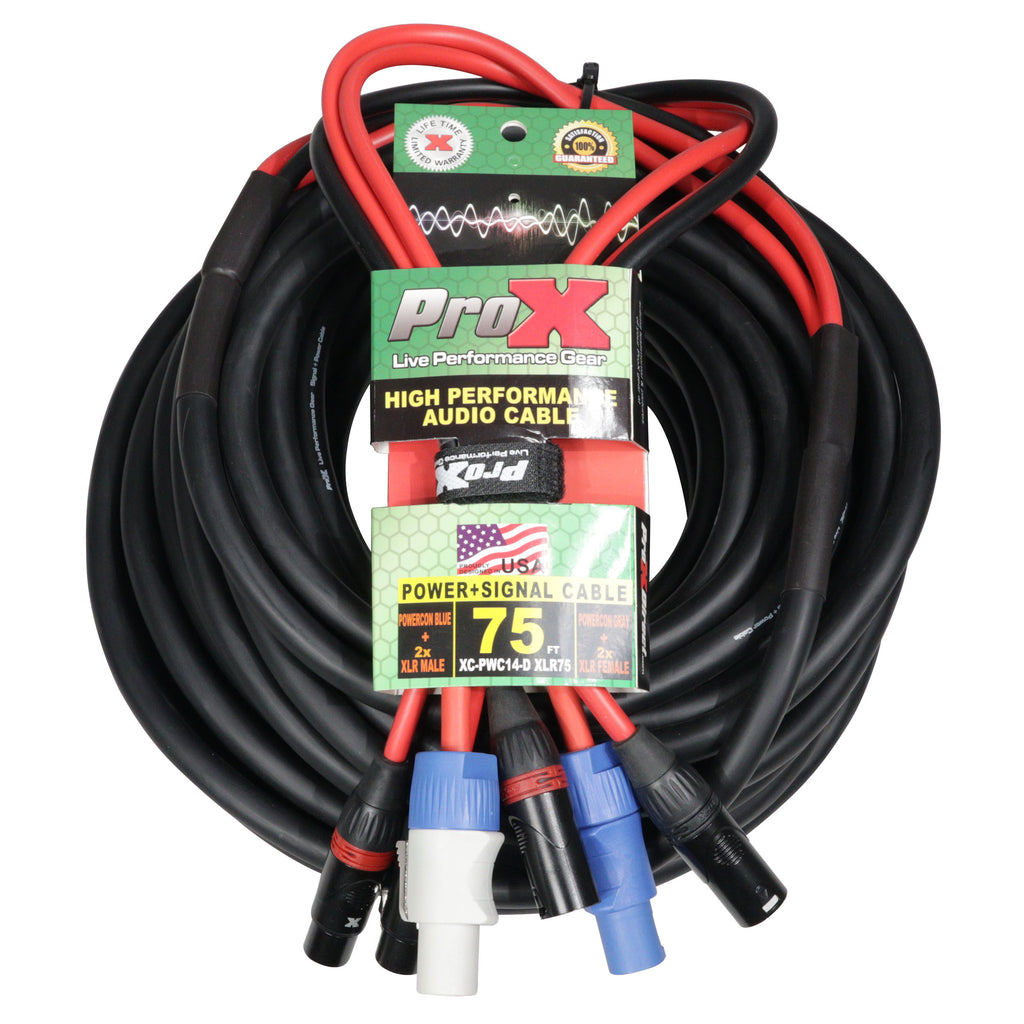 75' FT 14AWG Powerkon to Dual XLR Combo Link Jumper Cable
