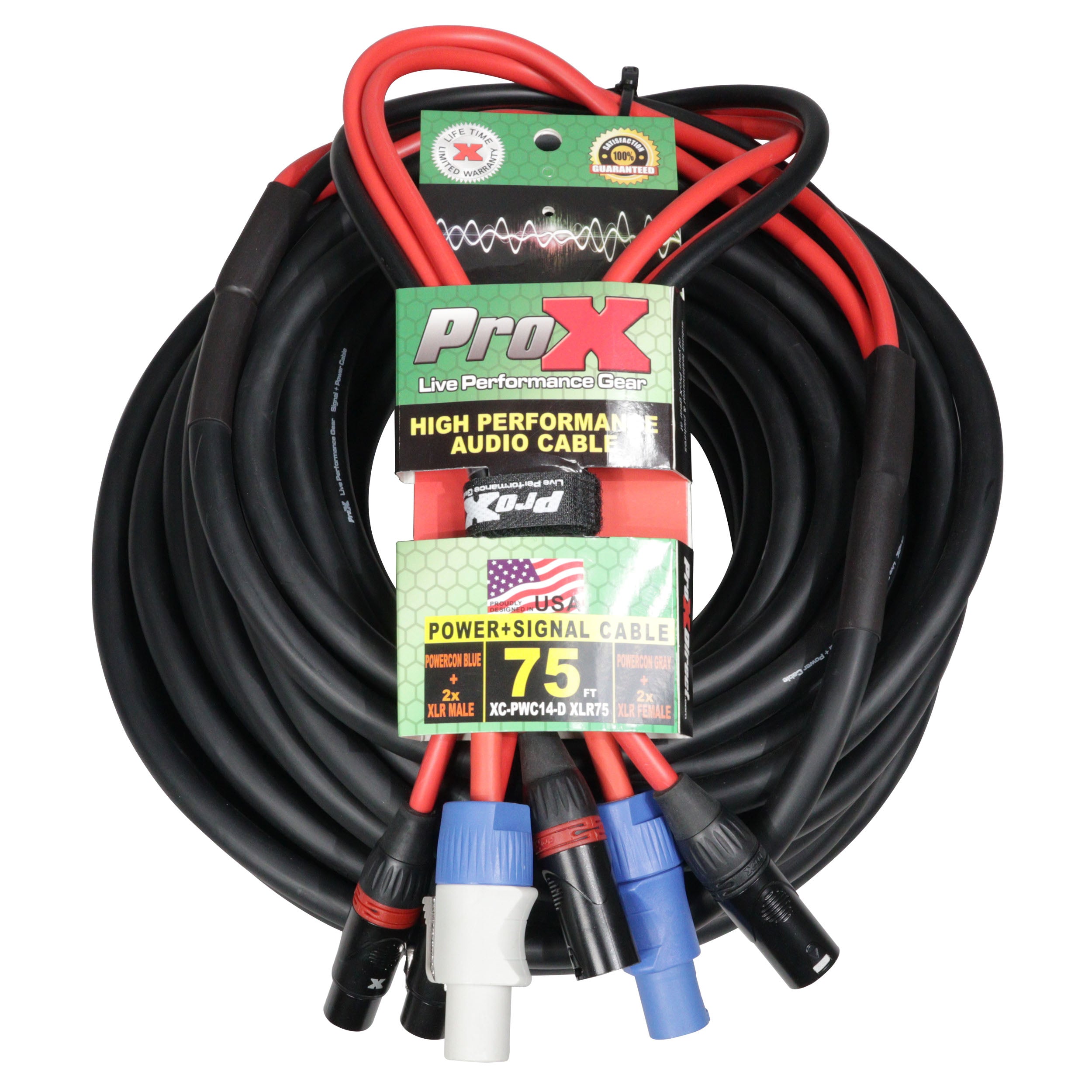 75' FT 14AWG Powerkon to Dual XLR Combo Link Jumper Cable