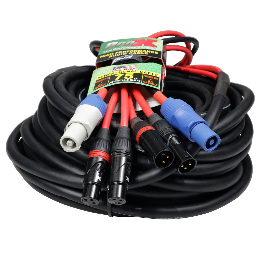 4PCS 75' FT 14AWG Powerkon to Dual XLR Combo Link Jumper Cable