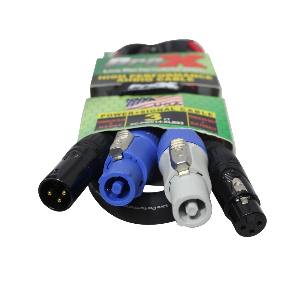 10PCS 3' Ft Dual 14AWG Powerkon to Dual XLR Combo Link Jumper Cable