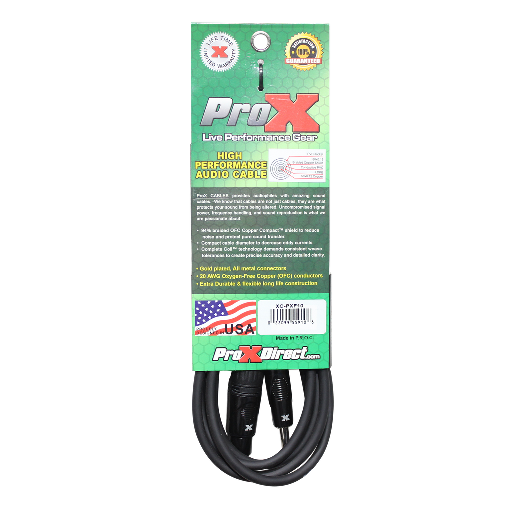 10 Ft.  Unbalanced 1/4" TS to XLR3-F High Performance Audio Cable