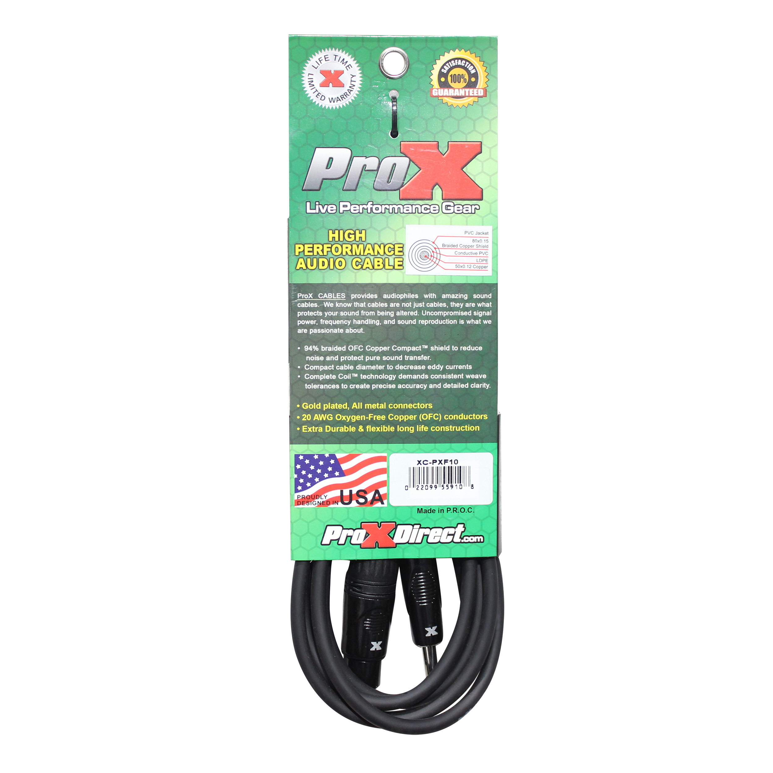 10 Ft.  Unbalanced 1/4" TS to XLR3-F High Performance Audio Cable