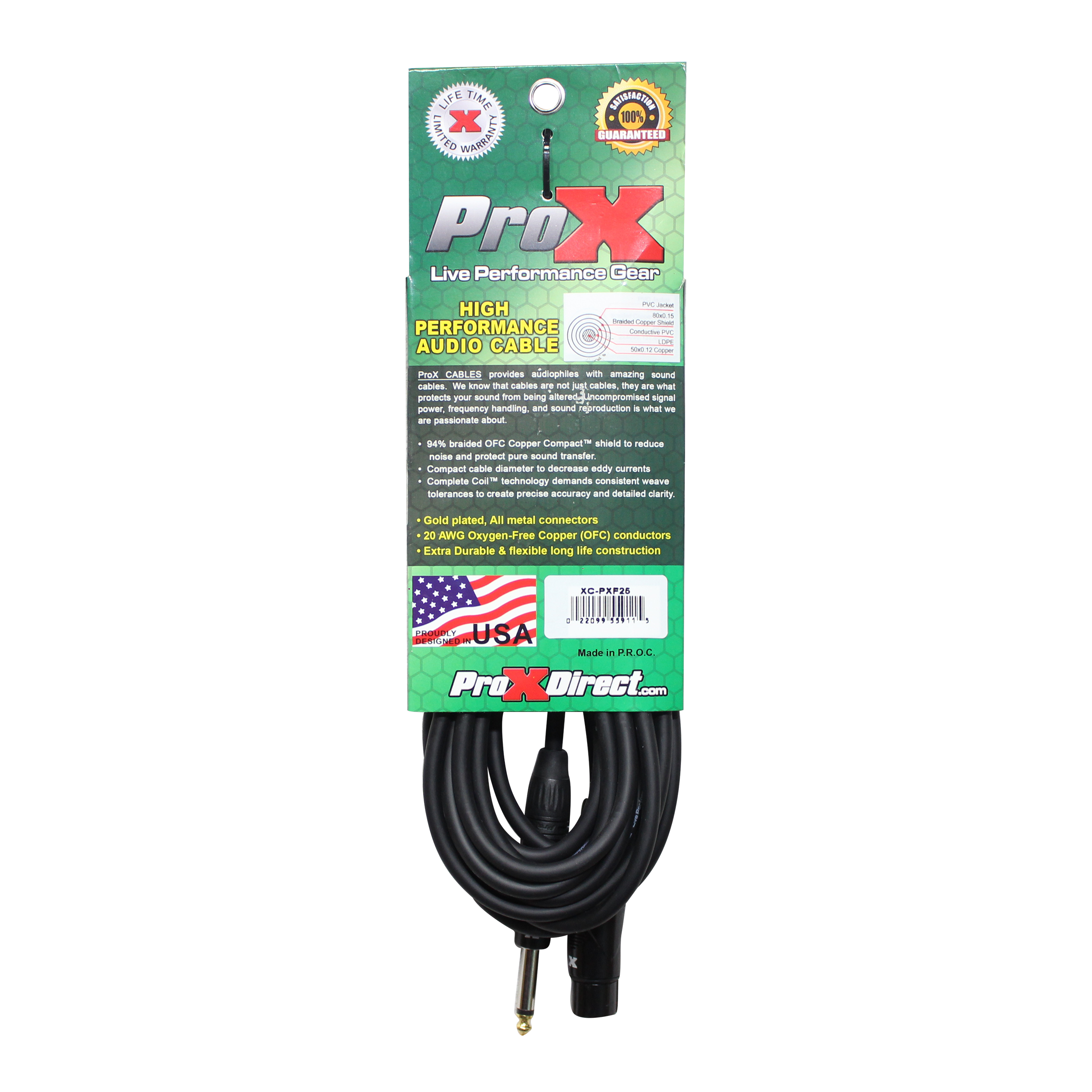 25 Ft. Unbalanced 1/4" TS to XLR3-F High Performance Audio Cable