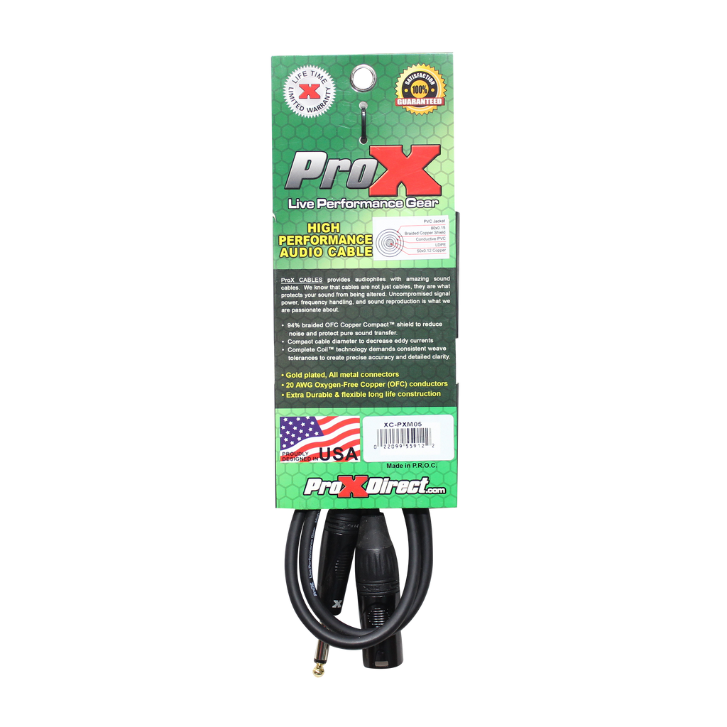 5 Ft. Unbalanced 1/4" TS to XLR3-M High Performance Audio Cable