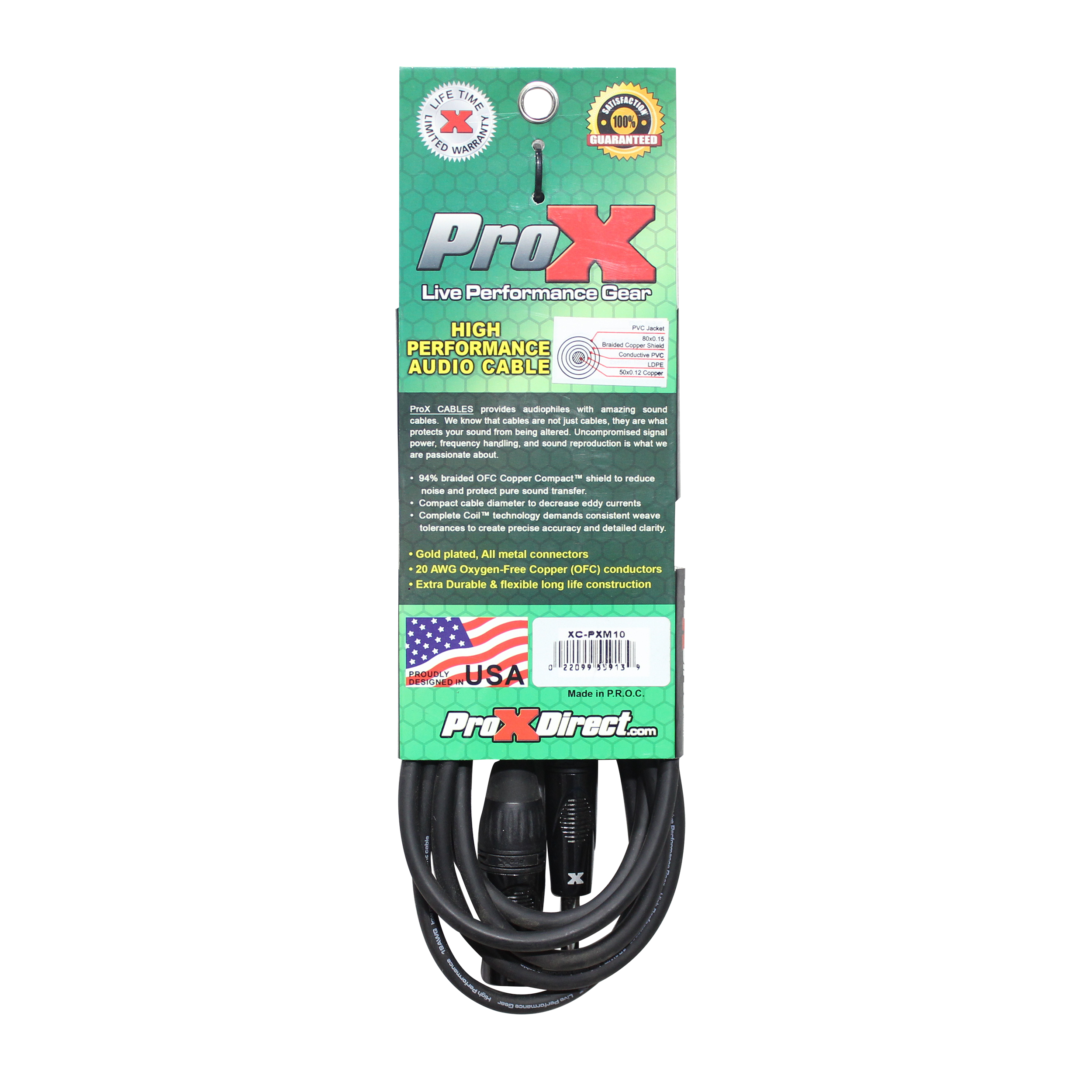 10 Ft. Unbalanced 1/4" TS-M to XLR3-M High Performance Audio Cable