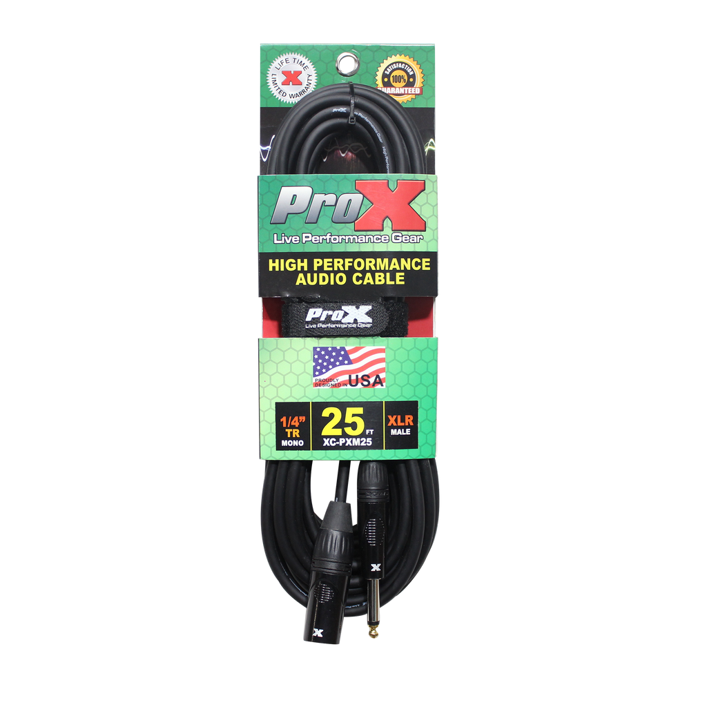 25 Ft. Unbalanced 1/4" TS to XLR3-M High Performance Audio Cable