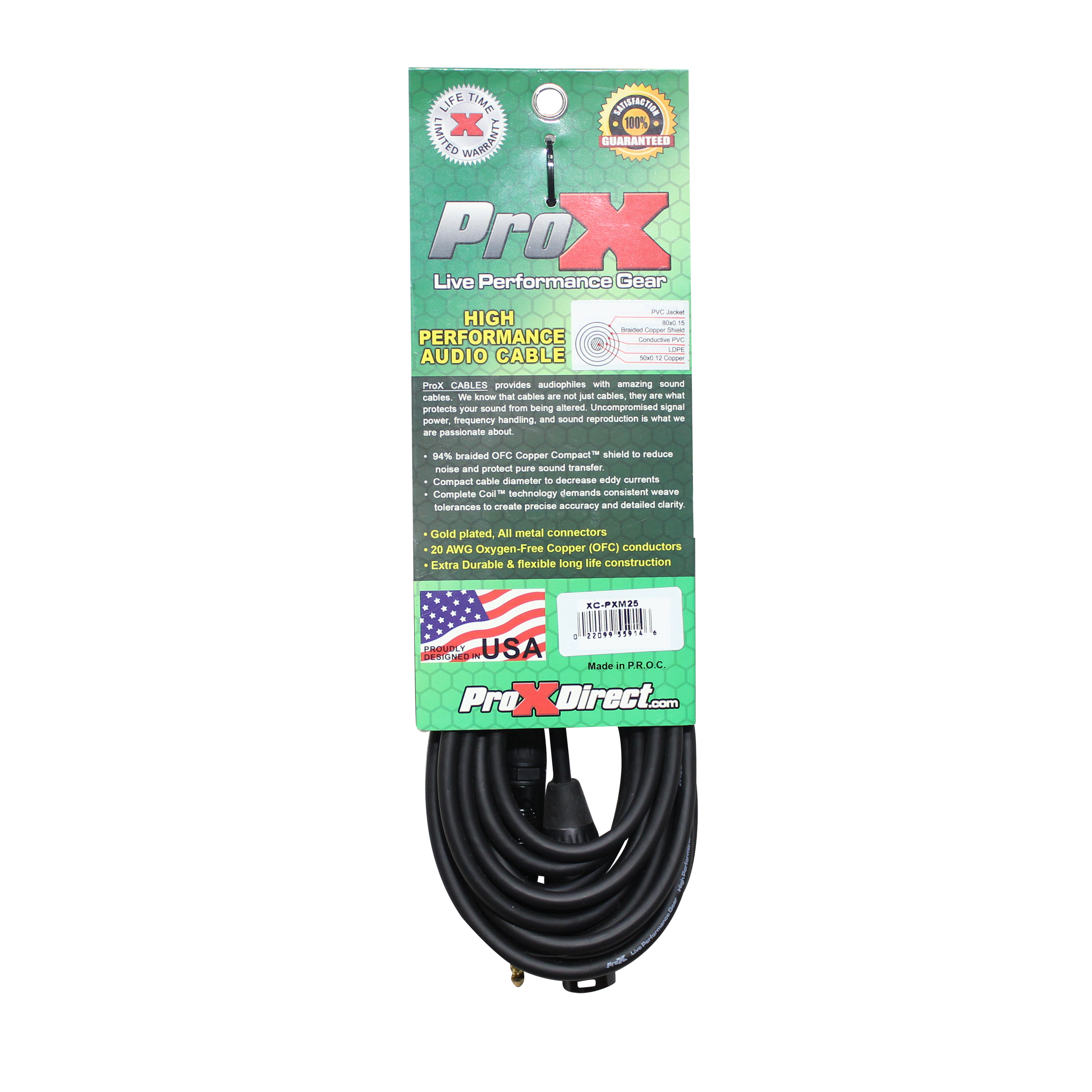 25 Ft. Unbalanced 1/4" TS to XLR3-M High Performance Audio Cable