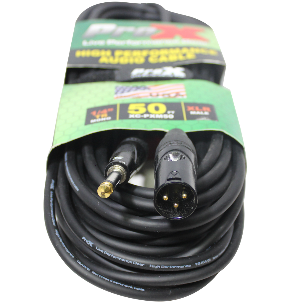 50 Ft. Unbalanced 1/4" TS-M to XLR3-M High Performance Audio Cable