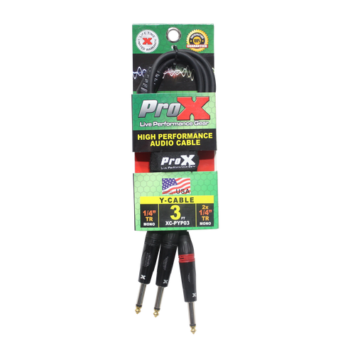 10PCS 3 Ft. 1/4" TS-M to Dual 1/4" TS-M High Performance Audio Cable