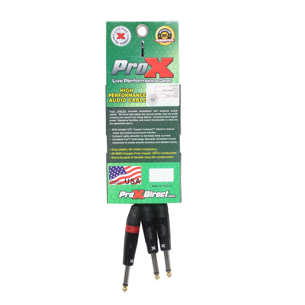 10PCS 3 Ft. 1/4" TS-M to Dual 1/4" TS-M High Performance Audio Cable