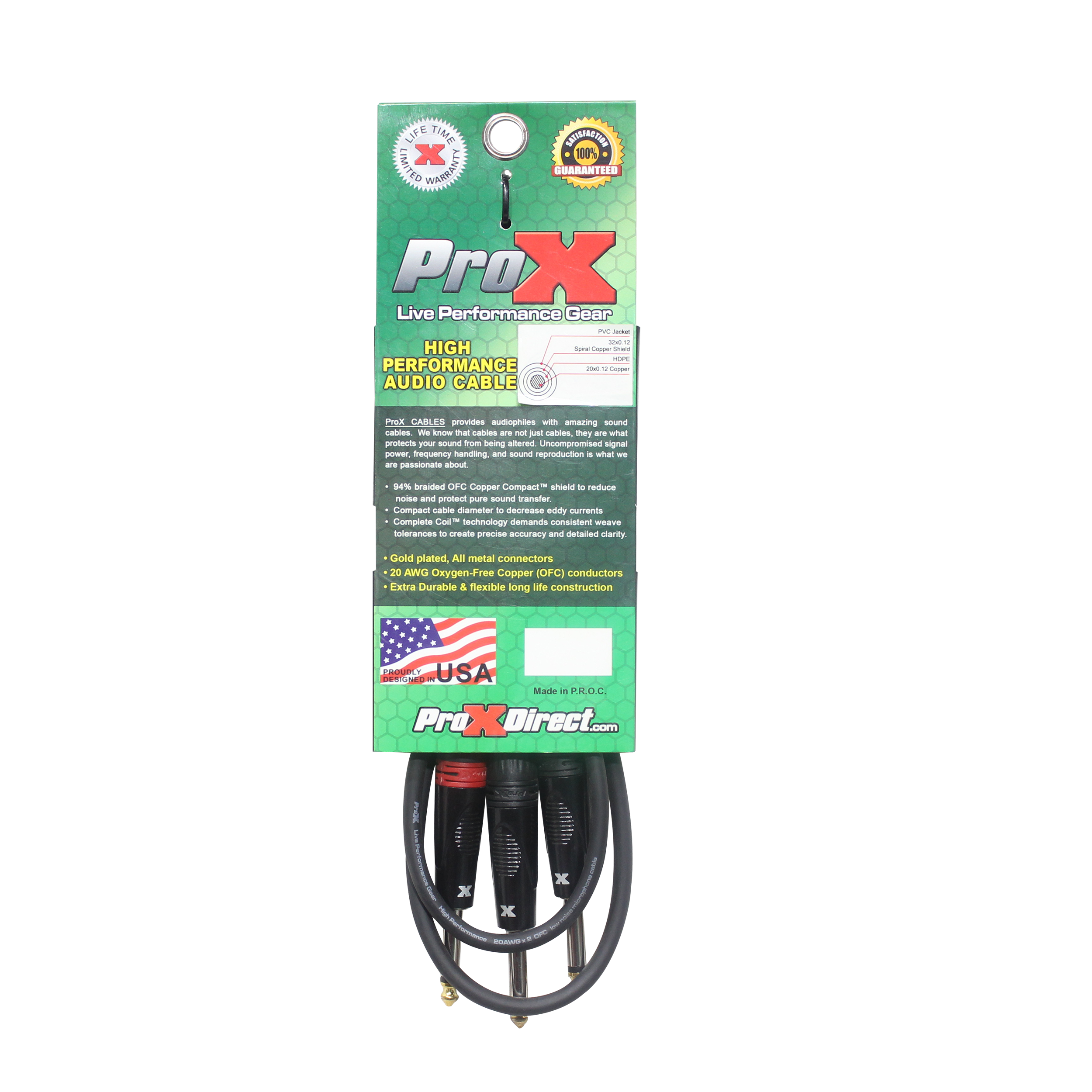 5 Ft. 1/4" TS-M to Dual 1/4" TS-M High Performance Audio Cable