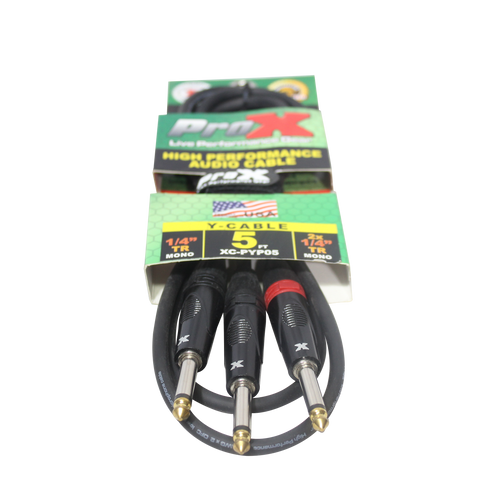 10PCS 5 Ft. 1/4" TS-M to Dual 1/4" TS-M High Performance Audio Cable