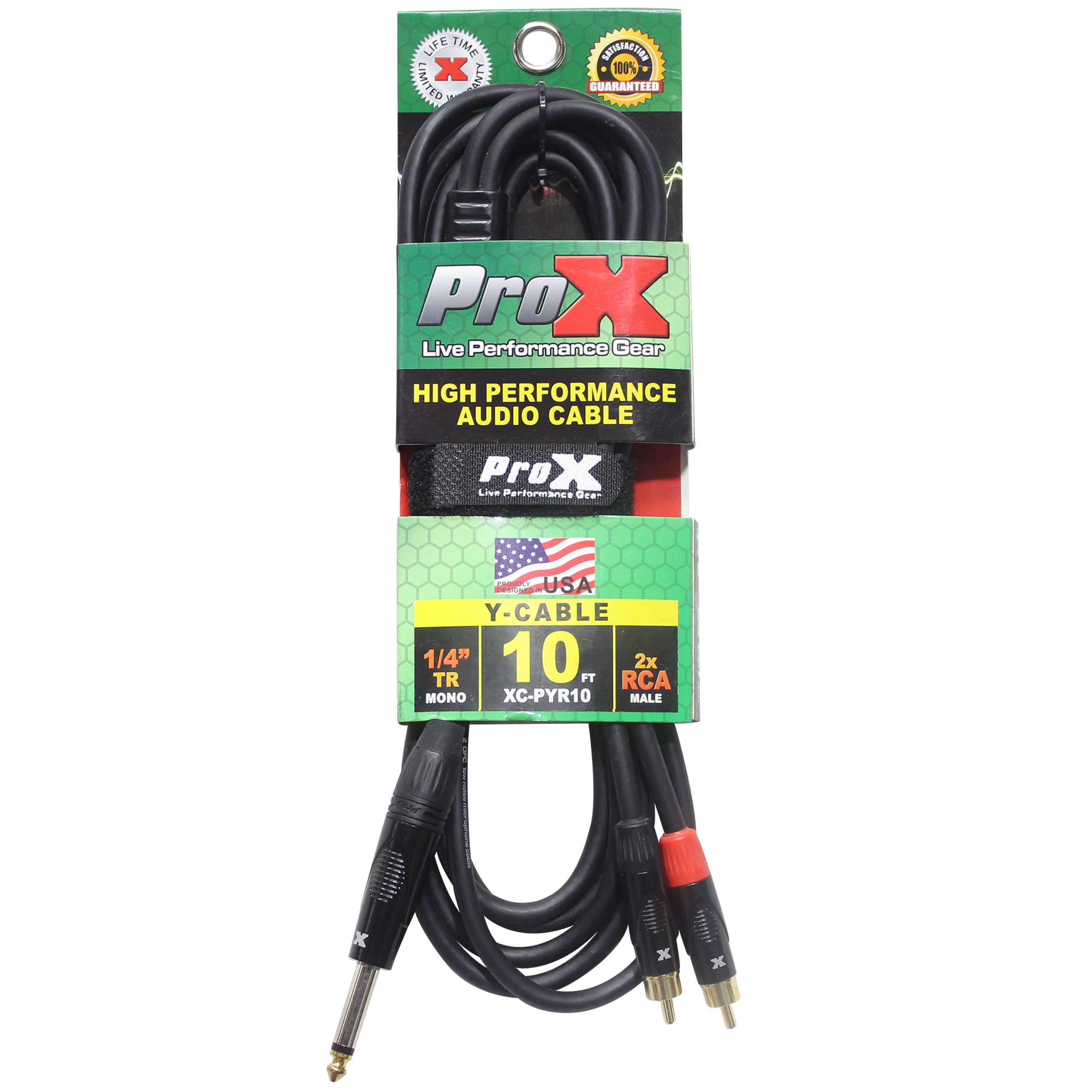 50PCS 10 Ft. Unbalanced 1/4" TS-M to Dual RCA-M High Performance Audio Y Cable