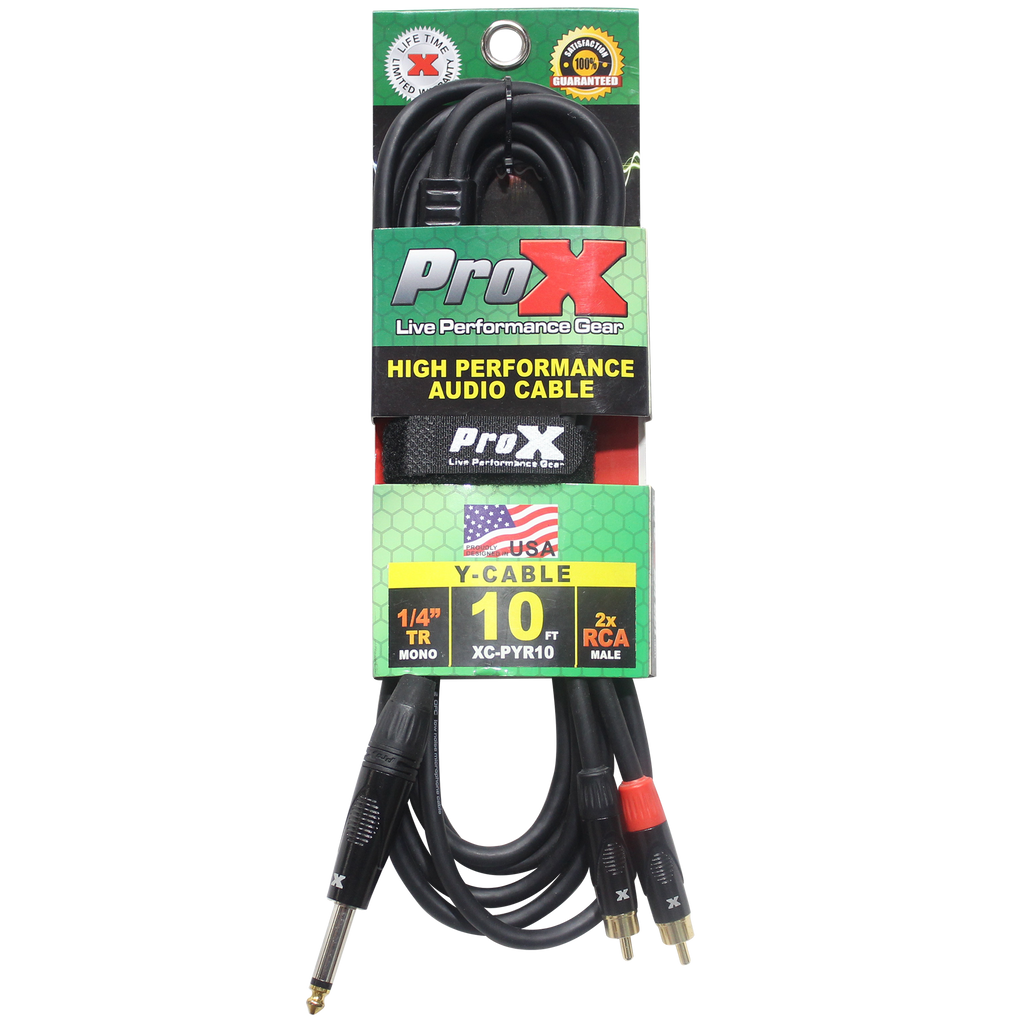 10 Ft. Unbalanced 1/4" TS-M to Dual RCA-M High Performance Audio Y Cable
