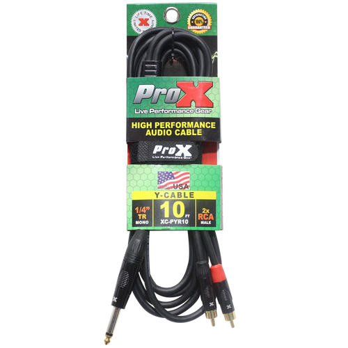 10 Ft. Unbalanced 1/4" TS-M to Dual RCA-M High Performance Audio Y Cable