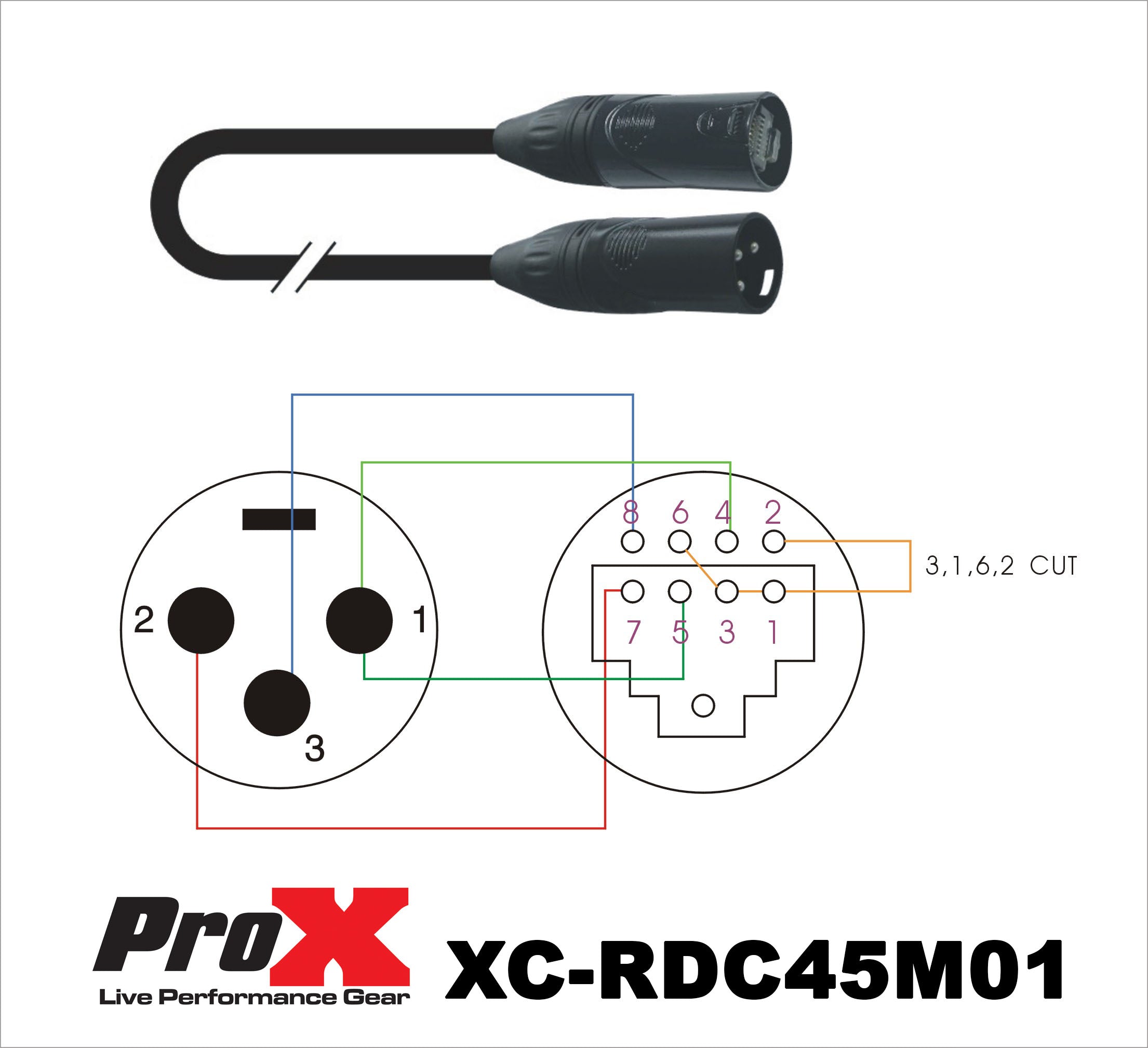 1FT RDNET XLR-M to RJ45 Cat5 / Cat6
