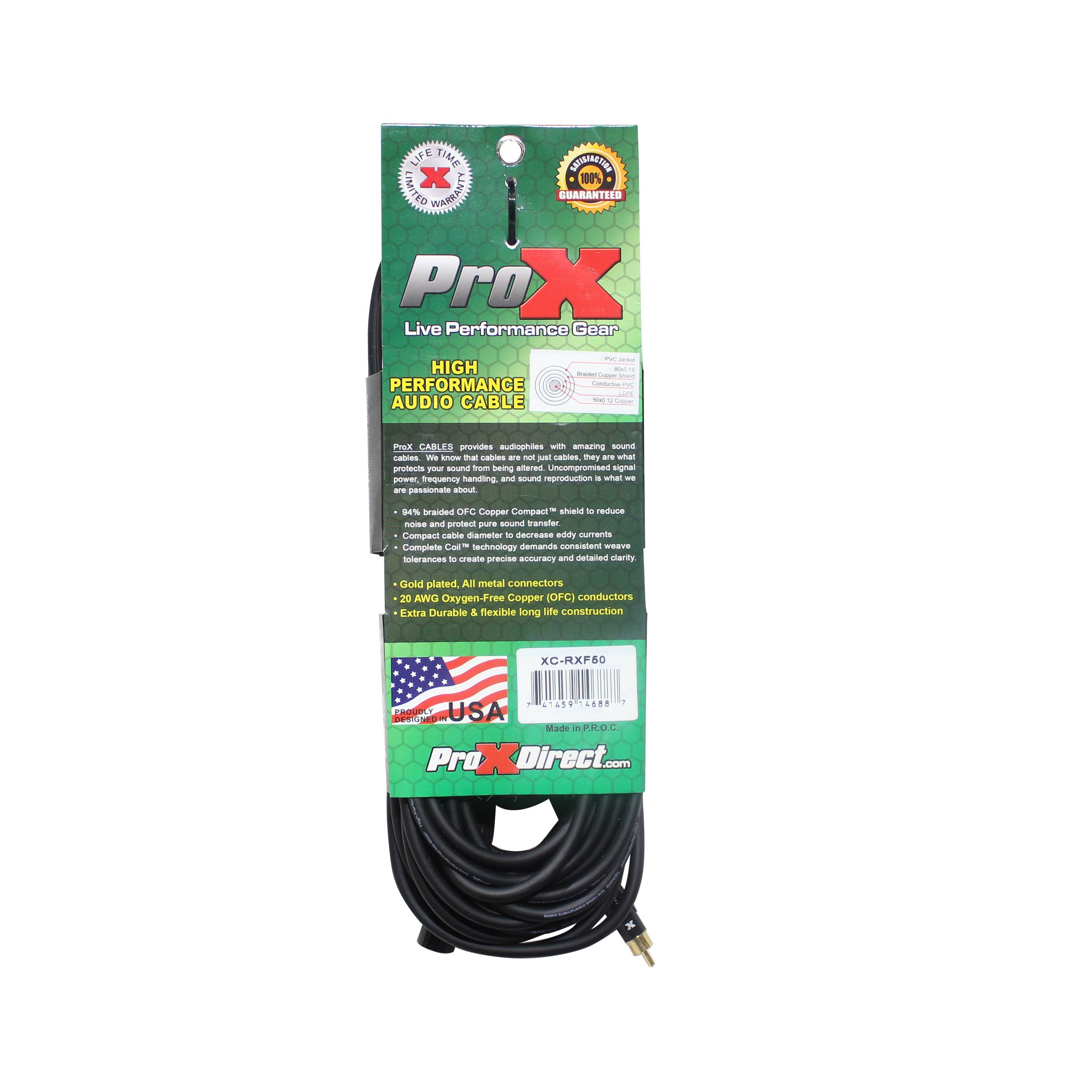 50 Ft. Unbalanced RCA to XLR3-F High Performance Audio Cable