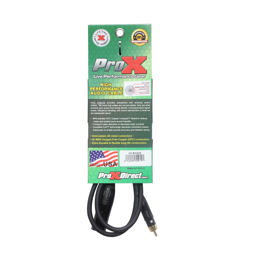 5' Ft. High Performance XLR Male to RCA Male Unbalanced Audio Cable