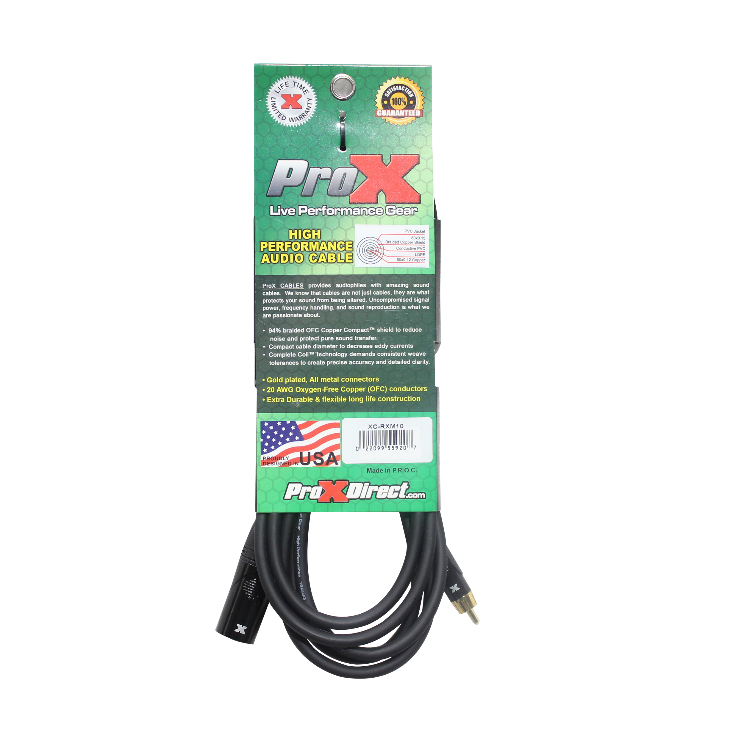 10' Ft. High Performance XLR Male to RCA Male Unbalanced Audio Cable