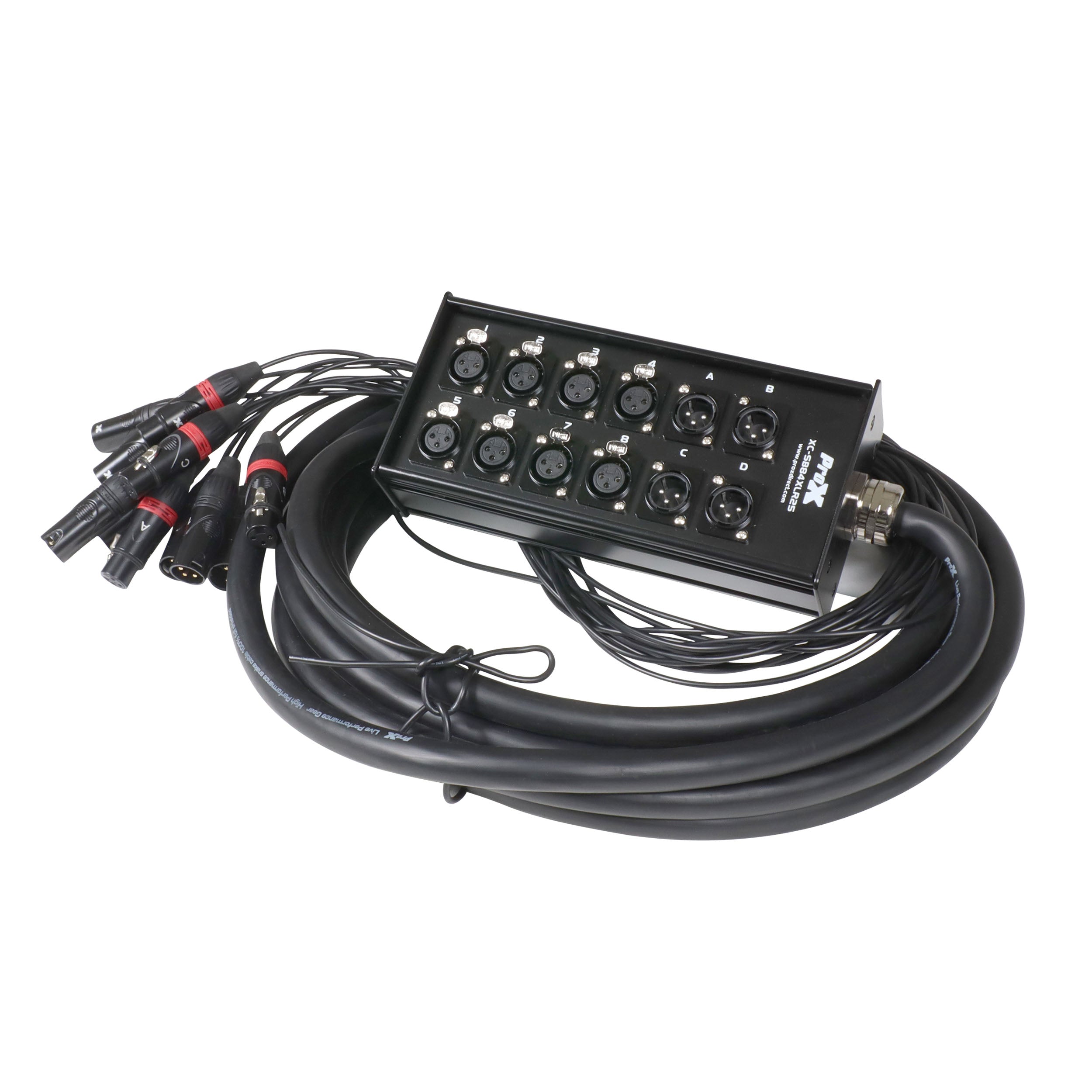 25 Ft. XLR Stage Recording Extension Box Snake 8 XLR-F Send Inputs 4 XLR-M Effects Return