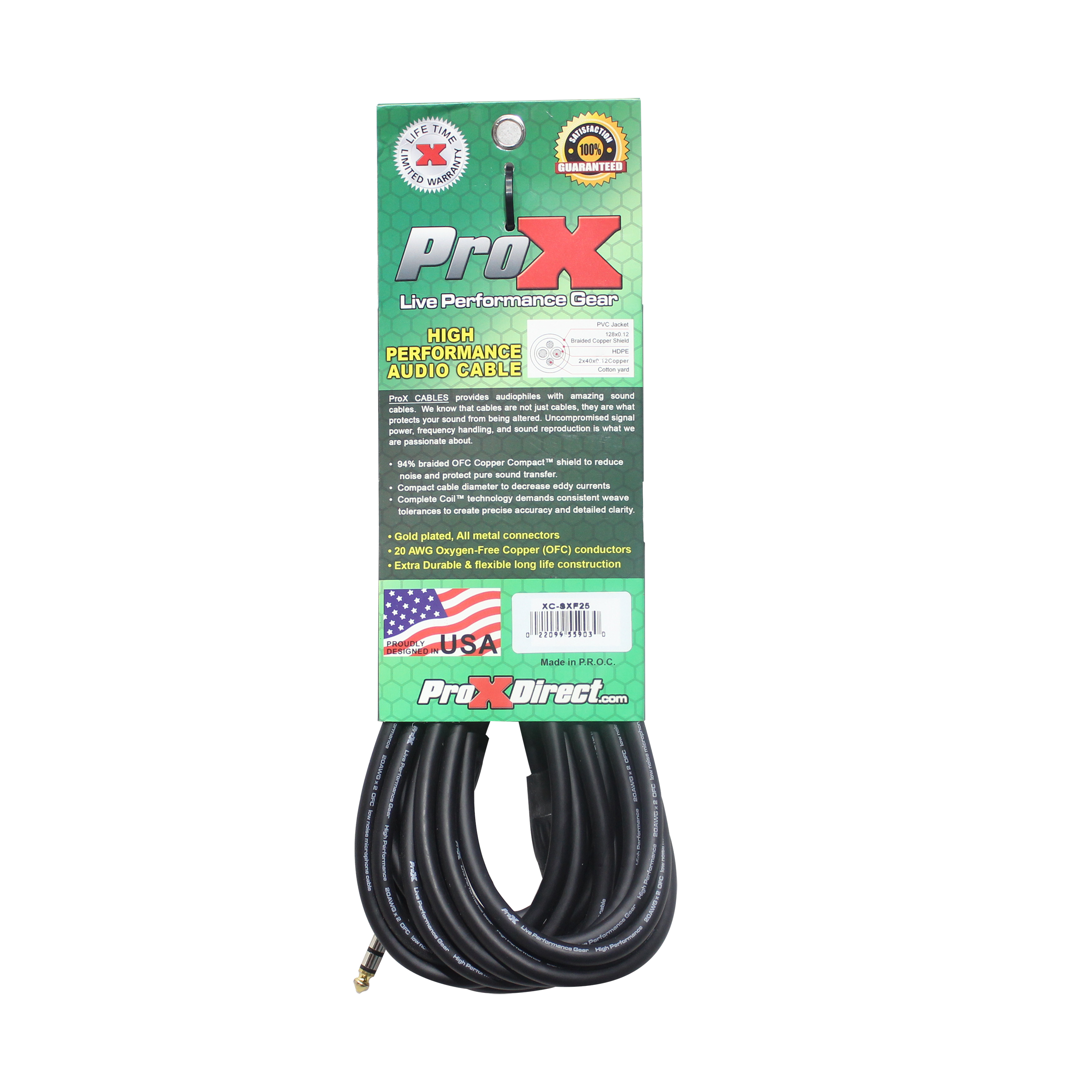 25 Ft. Balanced 1/4" TRS to XLR3-F High Performance Audio Cable