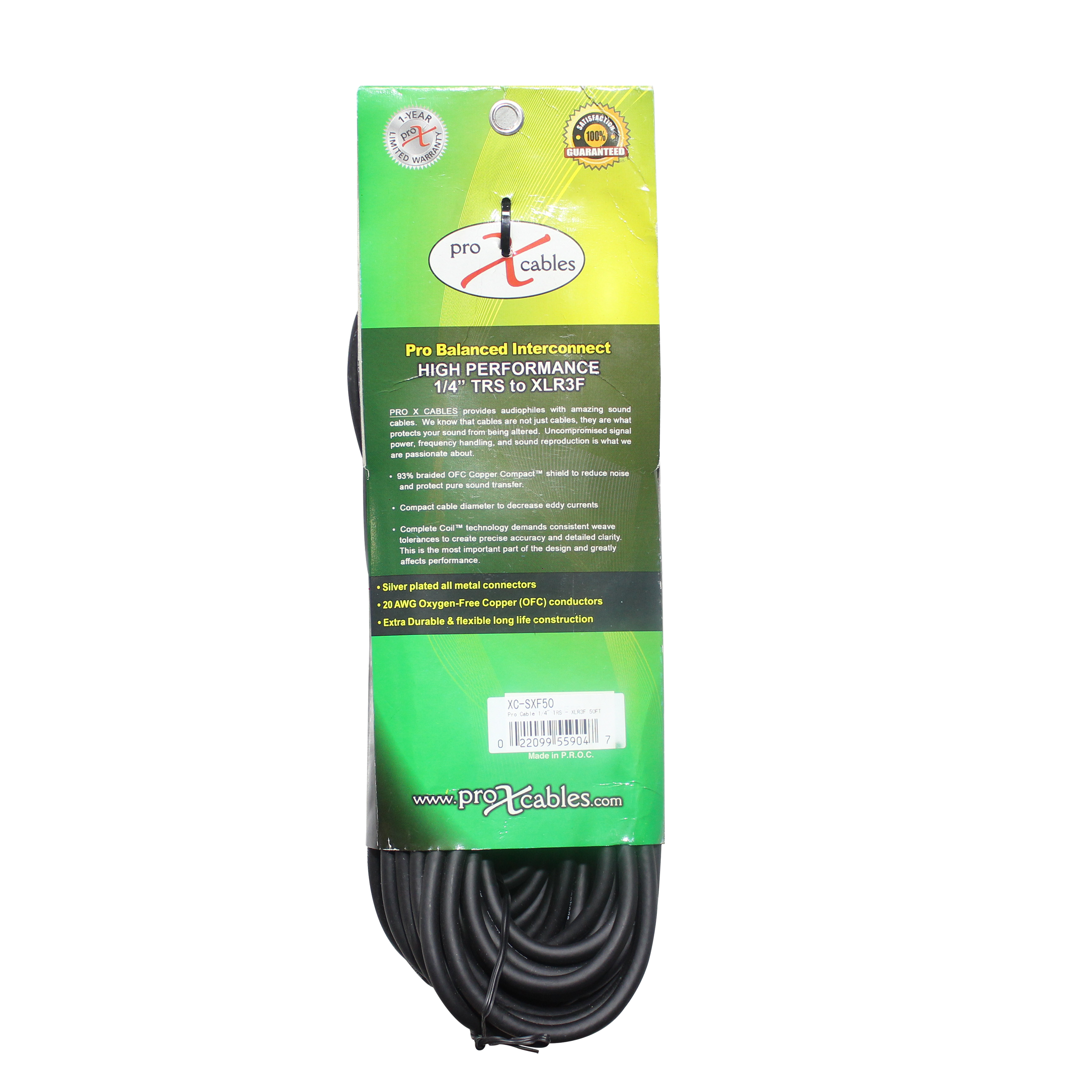 50 Ft. Balanced 1/4" TRS-M to XLR3-F High Performance Audio Cable