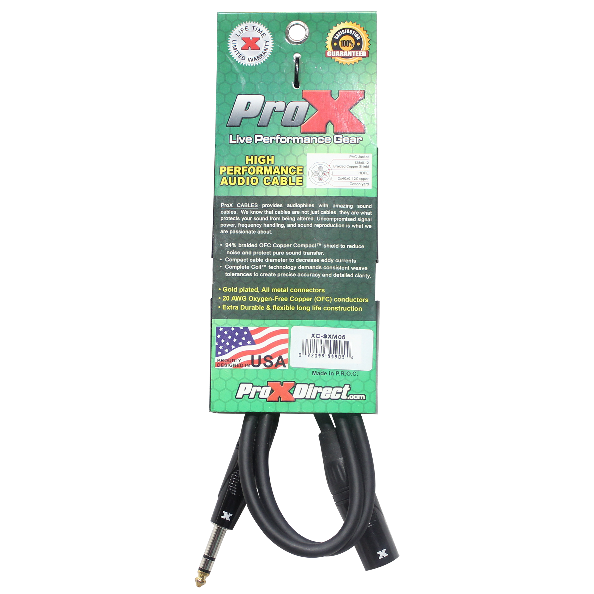 10PCS 5 Ft. Balanced XLR3-M to 1/4" TRS-M High Performance Audio Cable