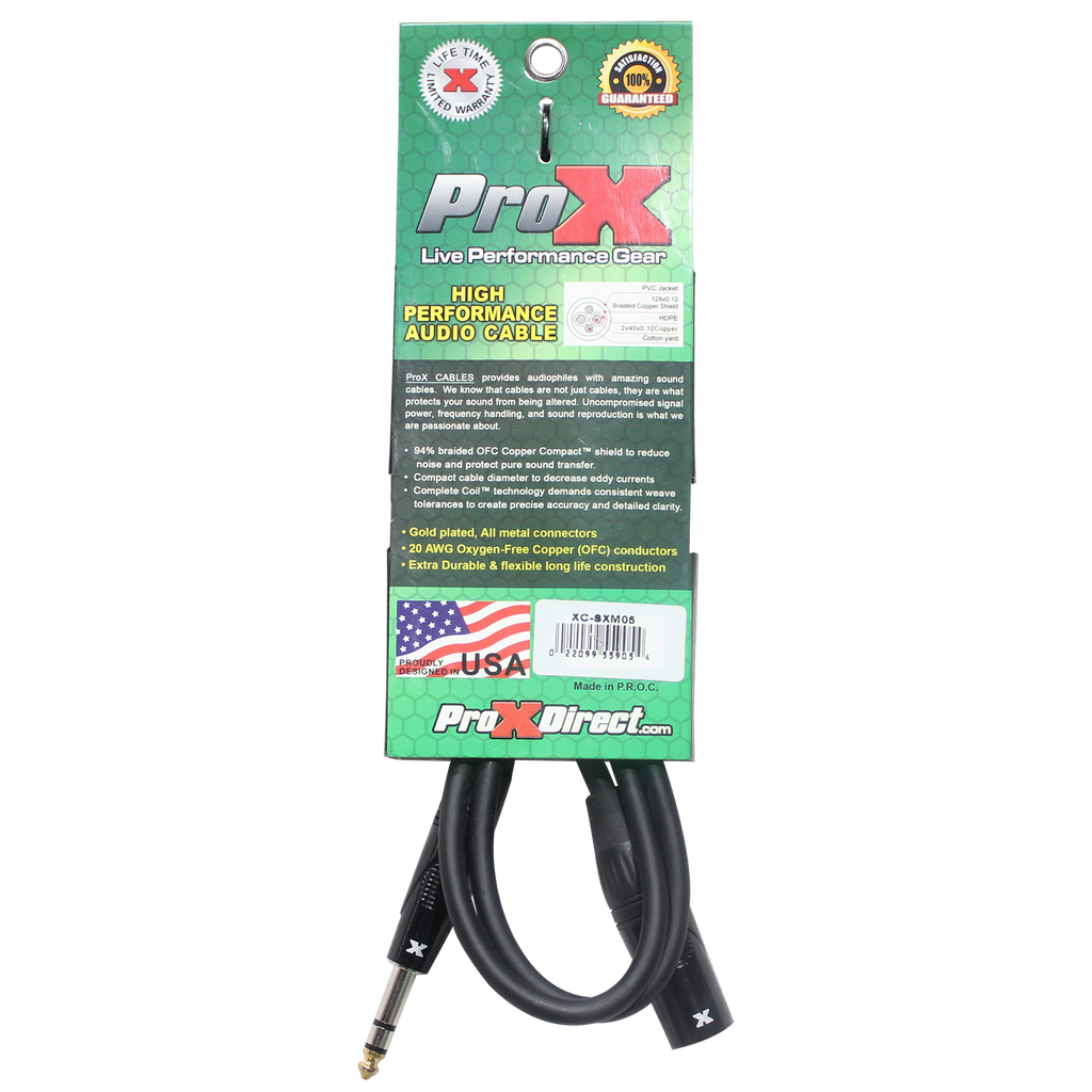 5 Ft. Balanced XLR3-M to 1/4" TRS-M High Performance Audio Cable