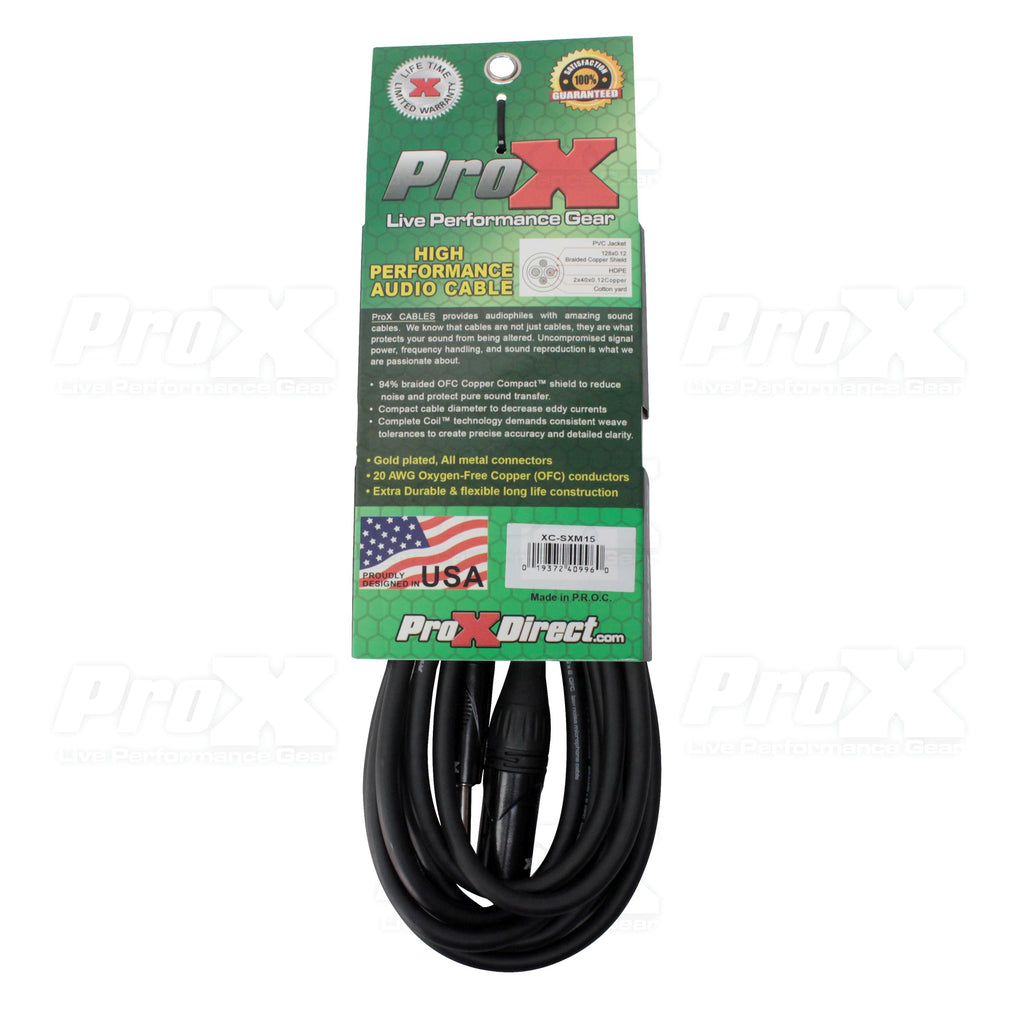 15 Ft.  Balanced 1/4" TRS to XLR-M