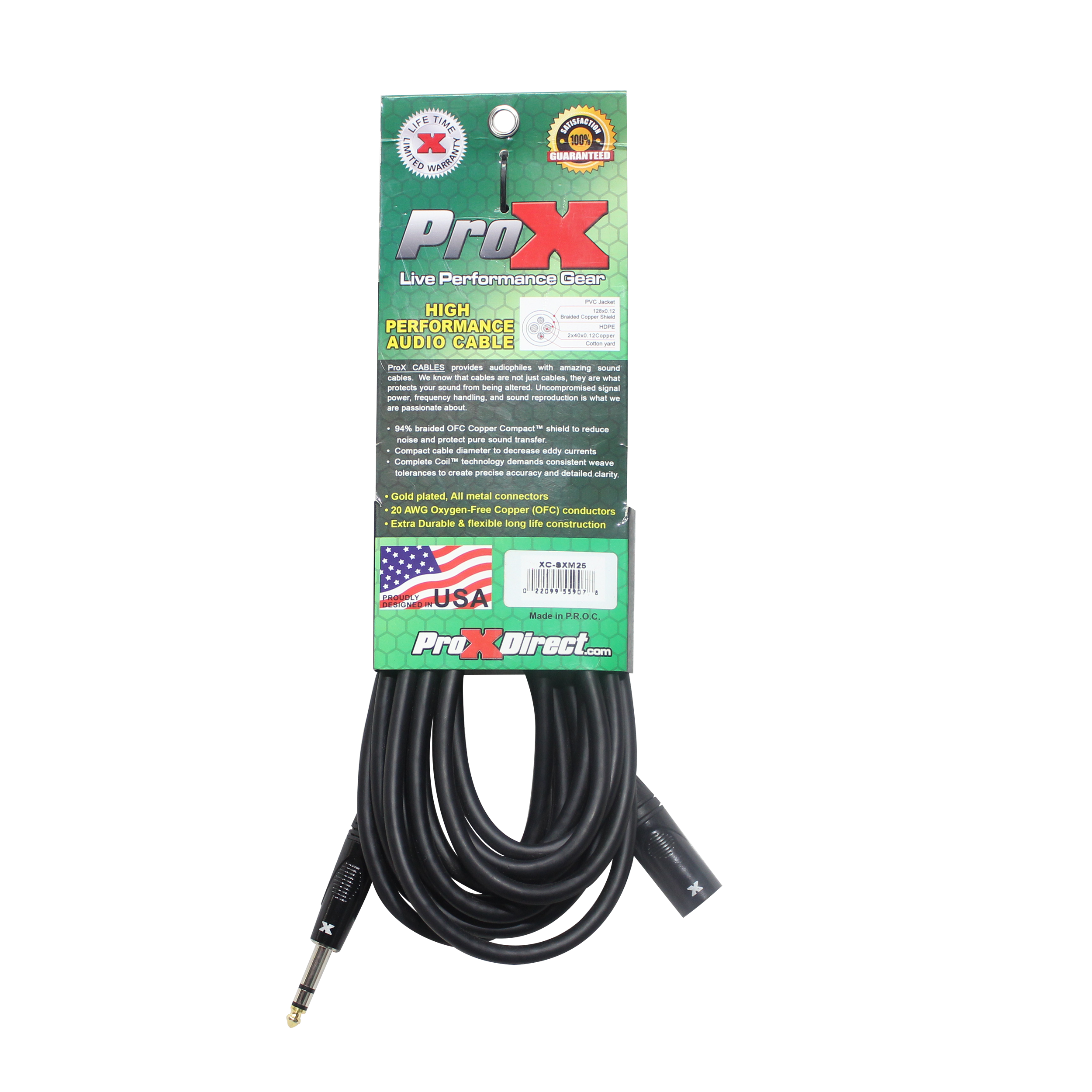 25 Ft. Balanced XLR-M to 1/4 TRS-M High Performance Audio Cable