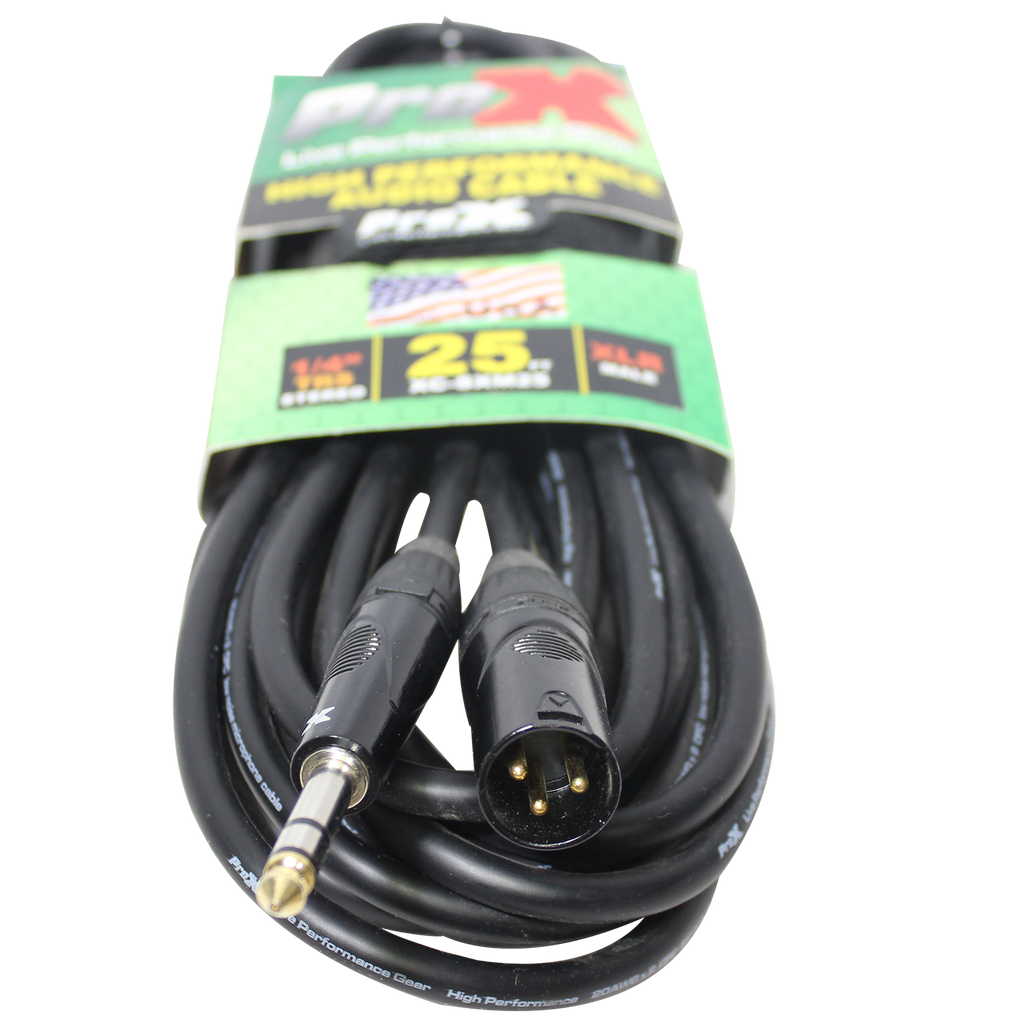 25 Ft. Balanced XLR-M to 1/4 TRS-M High Performance Audio Cable