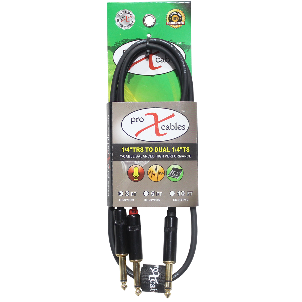 50PCS 3 Ft. Unbalanced TRS-M Stereo to Dual TS-M High Performance Audio Y Cable