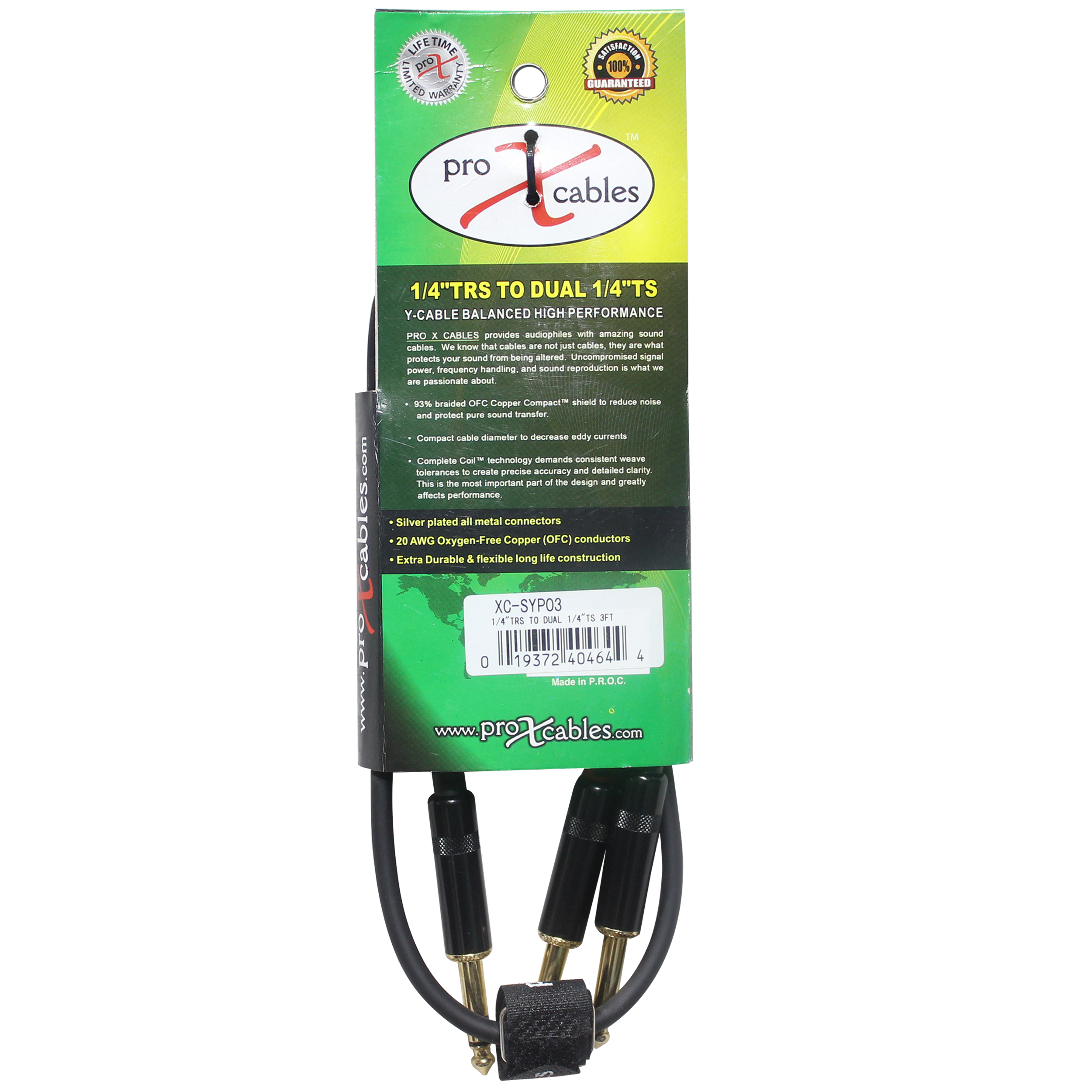 3 Ft. Unbalanced TRS-M Stereo to Dual TS-M High Performance Audio Y Cable