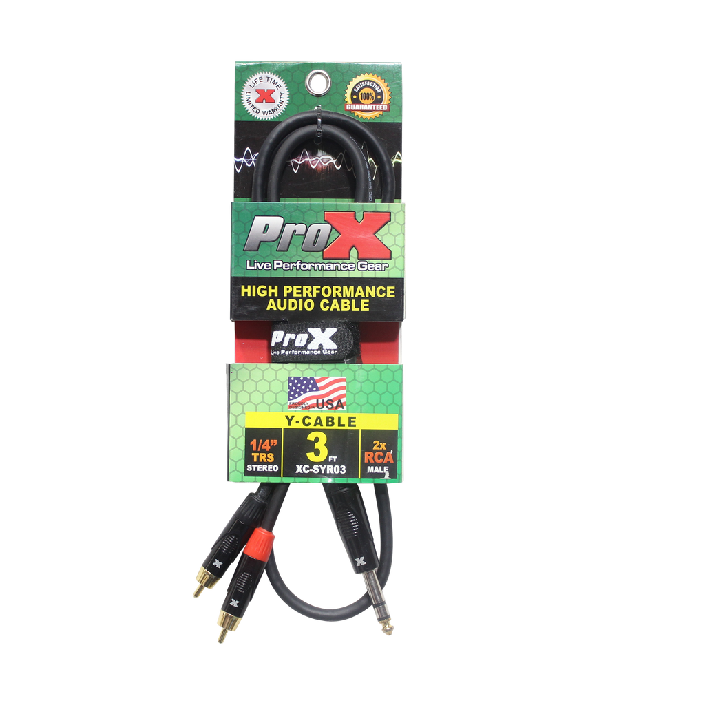 3 Ft. Unbalanced 1/4" TRS-M to Dual RCA-M High Performance Audio Cable