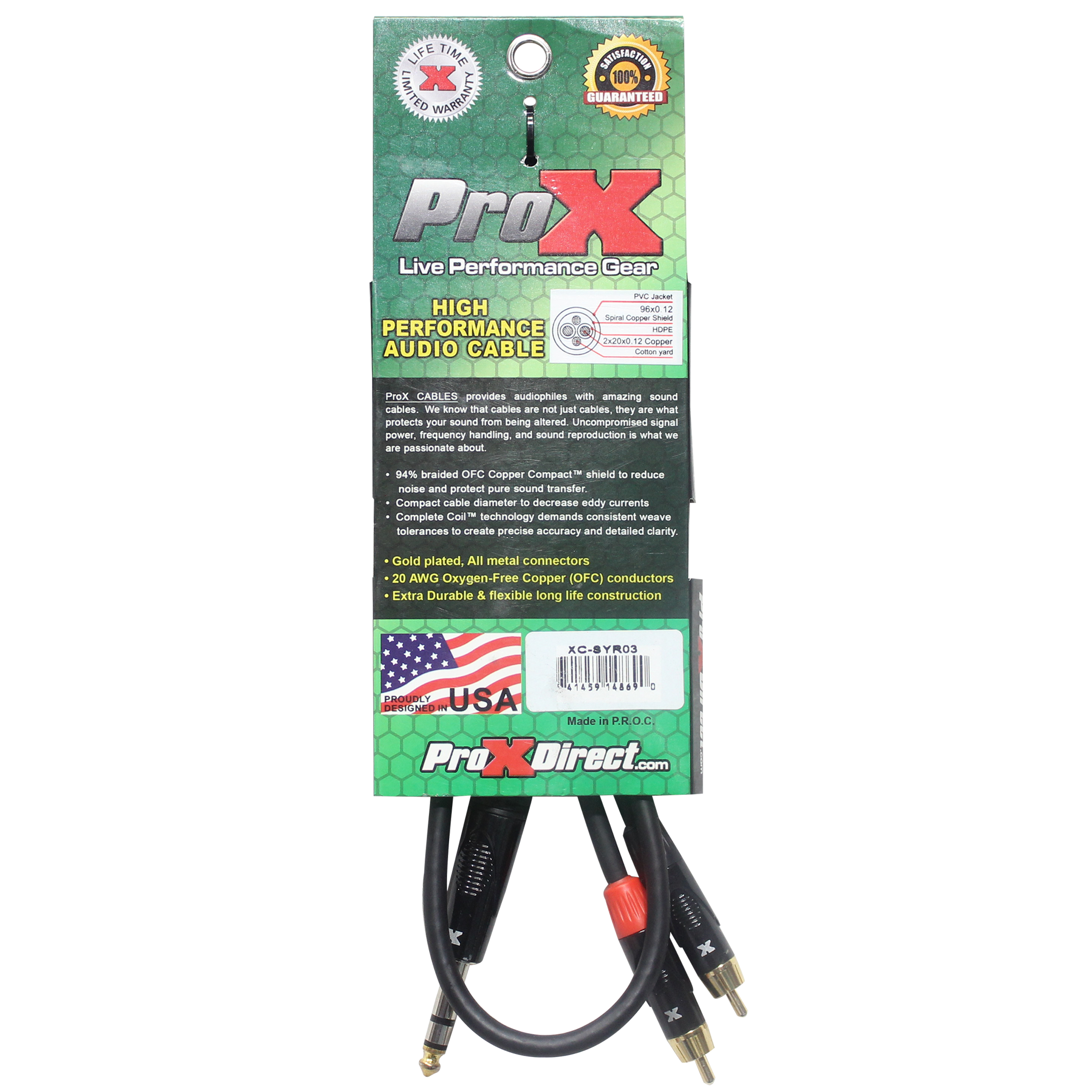 10PCS 3 Ft. Unbalanced 1/4" TRS-M to Dual RCA-M High Performance Audio Cable