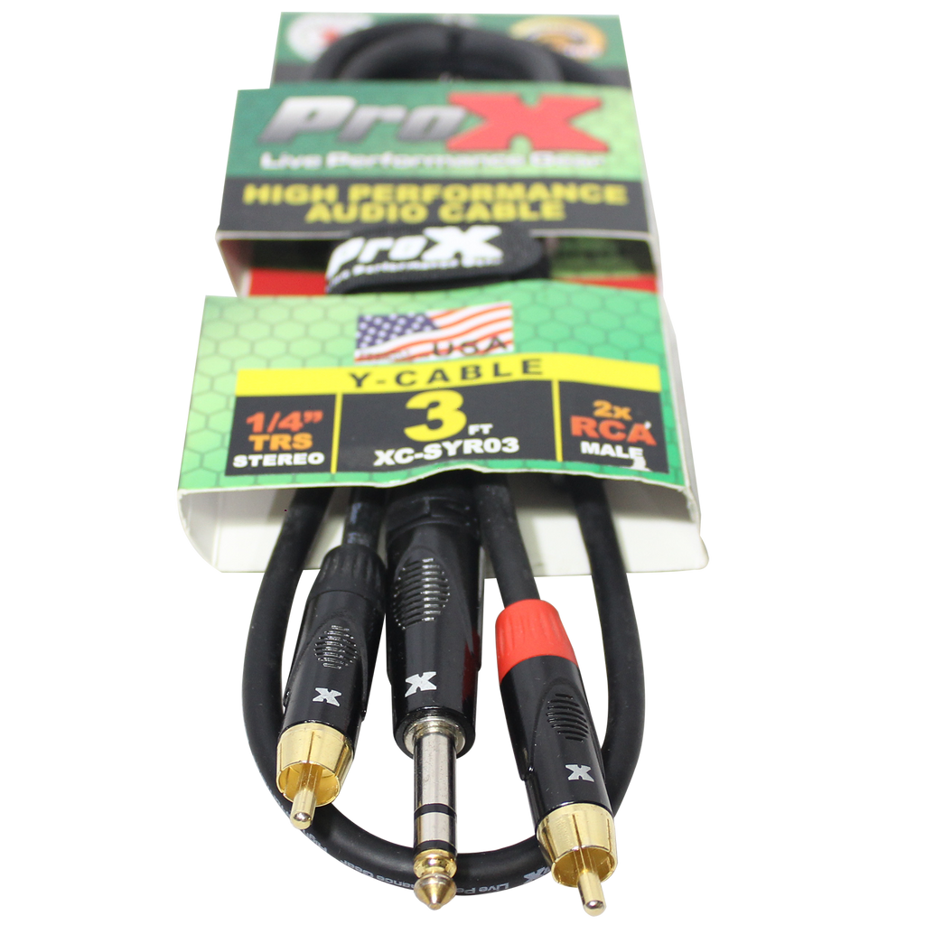 50PCS 3 Ft. Unbalanced 1/4" TRS-M to Dual RCA-M High Performance Audio Cable