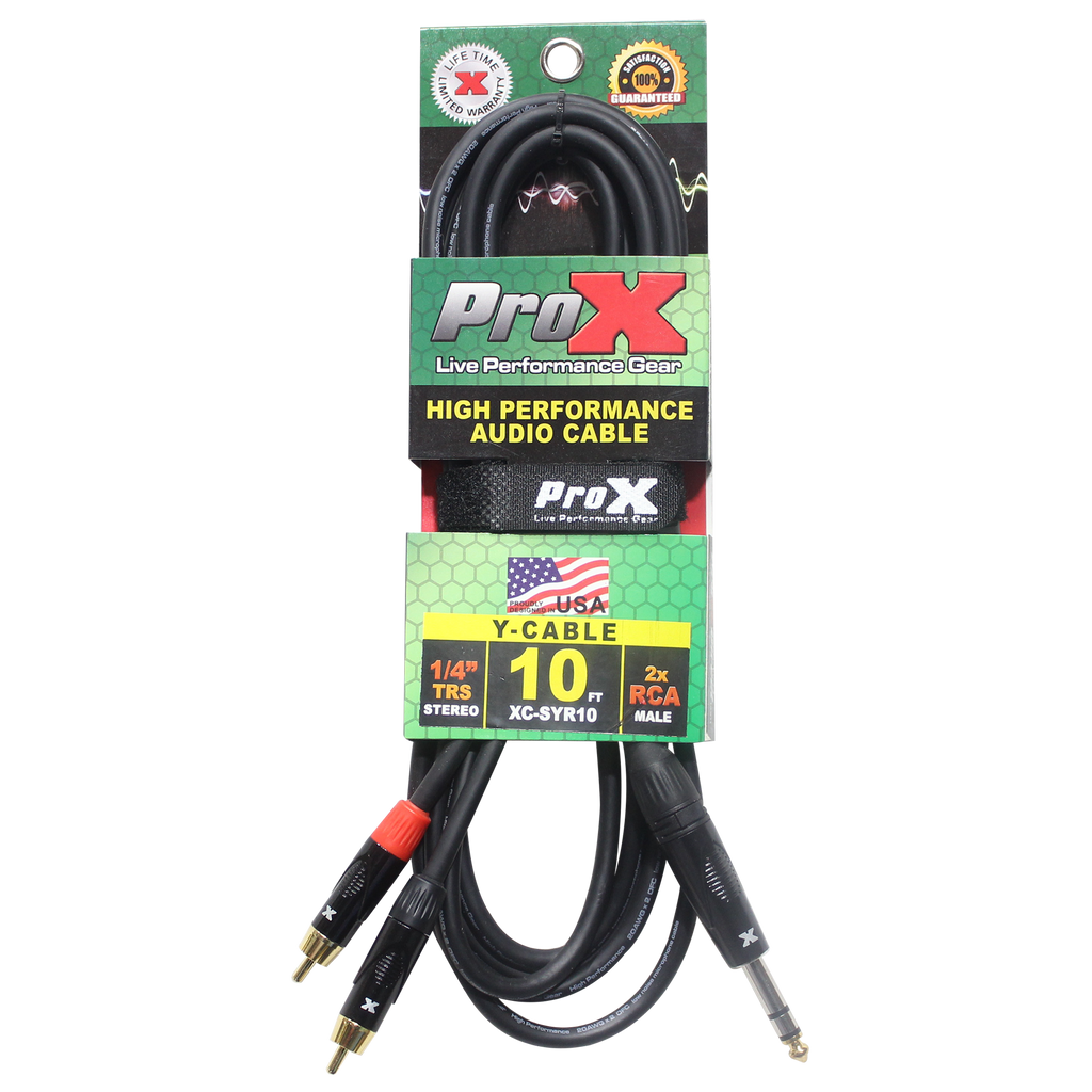 50PCS 10 Ft. Unbalanced 1/4" TRS-M to Dual RCA-M High Performance Audio Cable