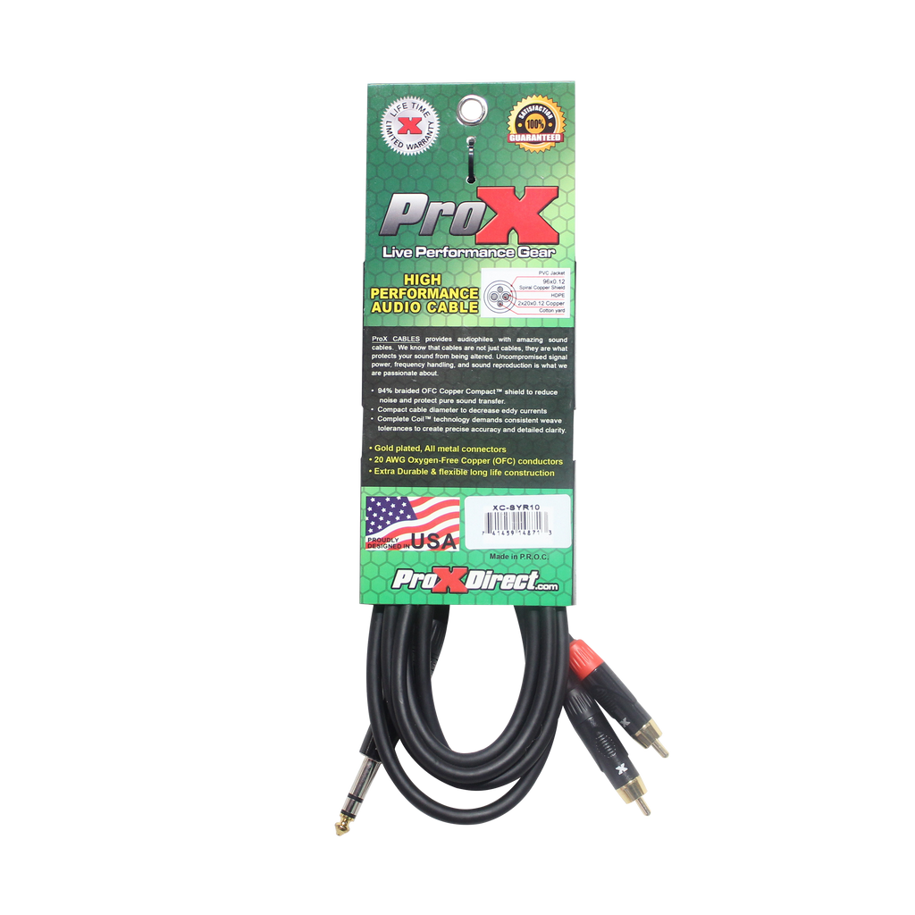 10 Ft. Unbalanced 1/4" TRS-M to Dual RCA-M High Performance Audio Cable