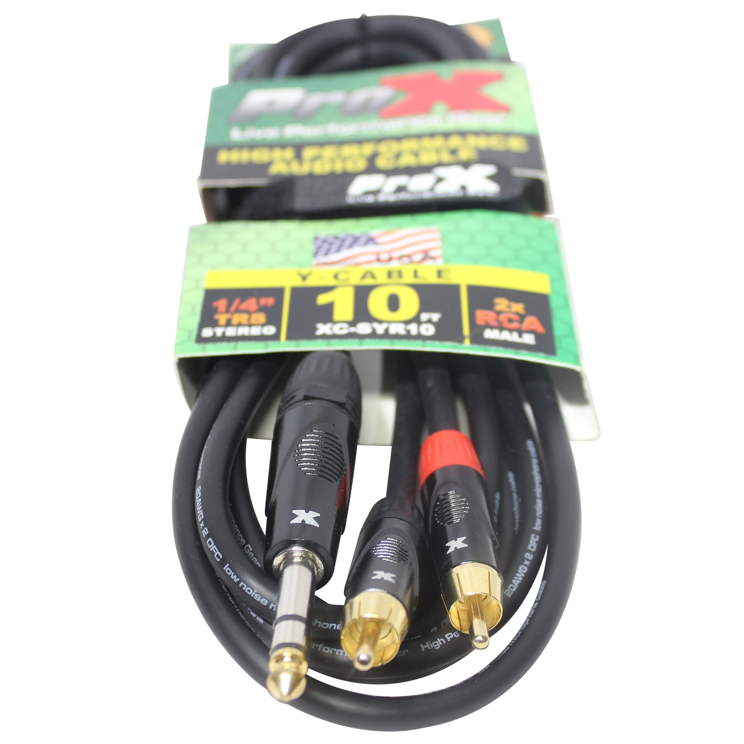 10 Ft. Unbalanced 1/4" TRS-M to Dual RCA-M High Performance Audio Cable
