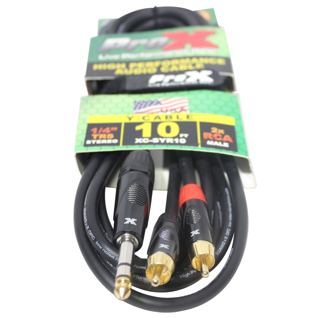 10PCS 10 Ft. Unbalanced 1/4" TRS-M to Dual RCA-M High Performance Audio Cable