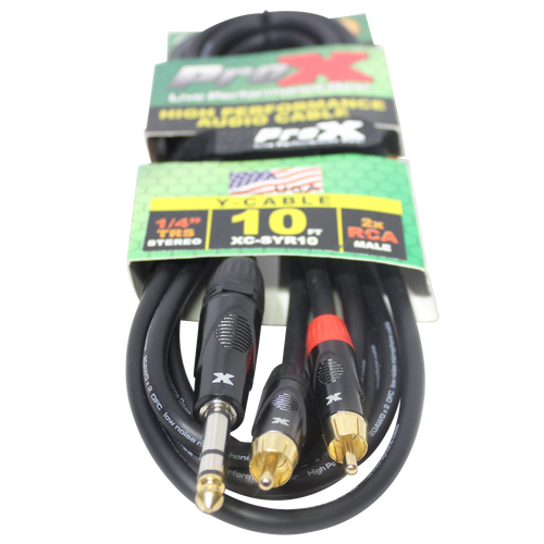 10PCS 10 Ft. Unbalanced 1/4" TRS-M to Dual RCA-M High Performance Audio Cable