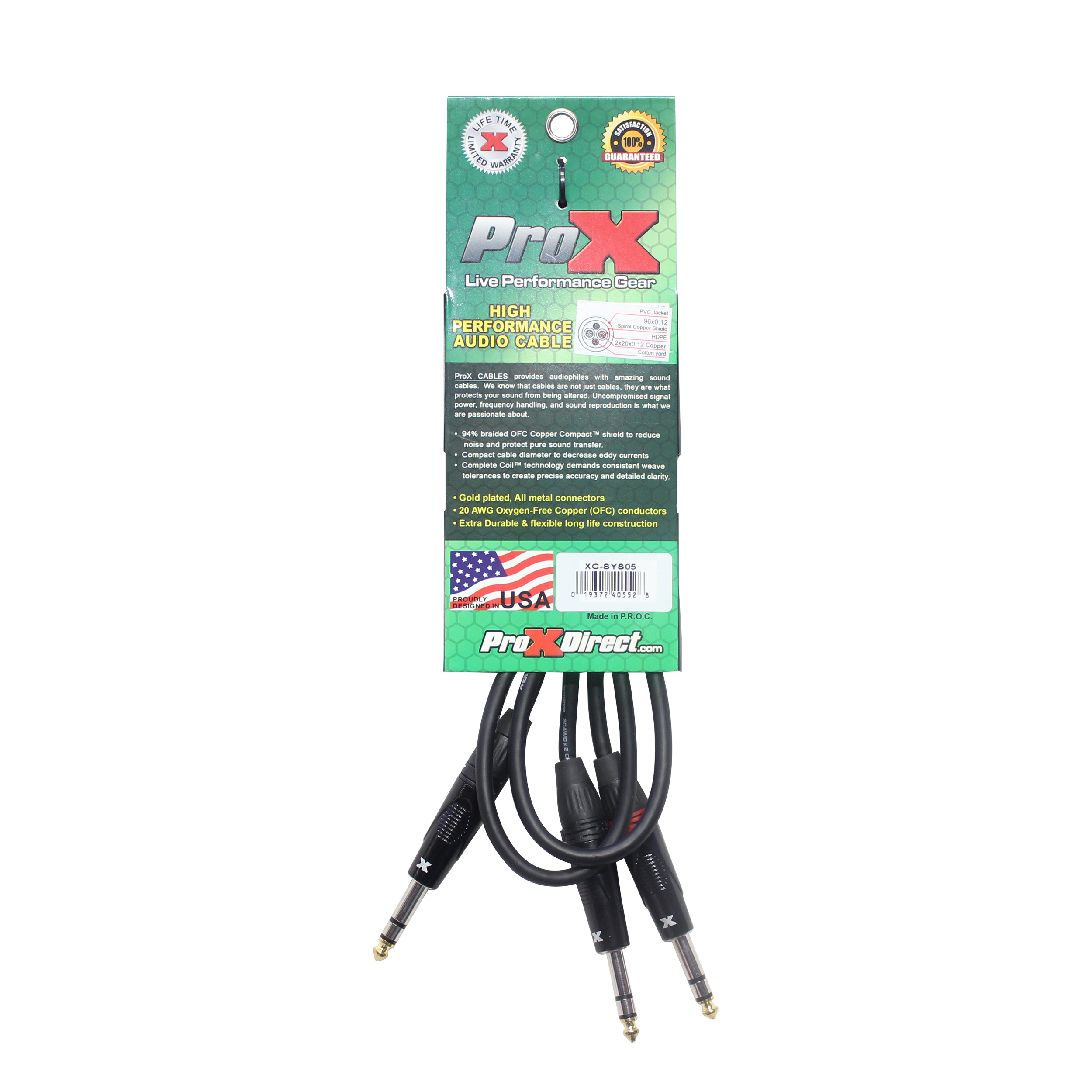 5 Ft. 1/4" TRS-M to Dual 1/4" TRS-M High Performance Audio Cable