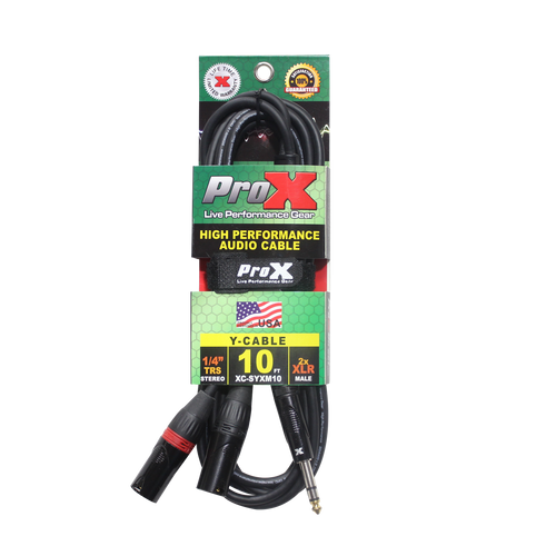 10PCS 10 Ft. 1/4" TRS-M Stereo to Dual XLR3-M High Performance Y Cable