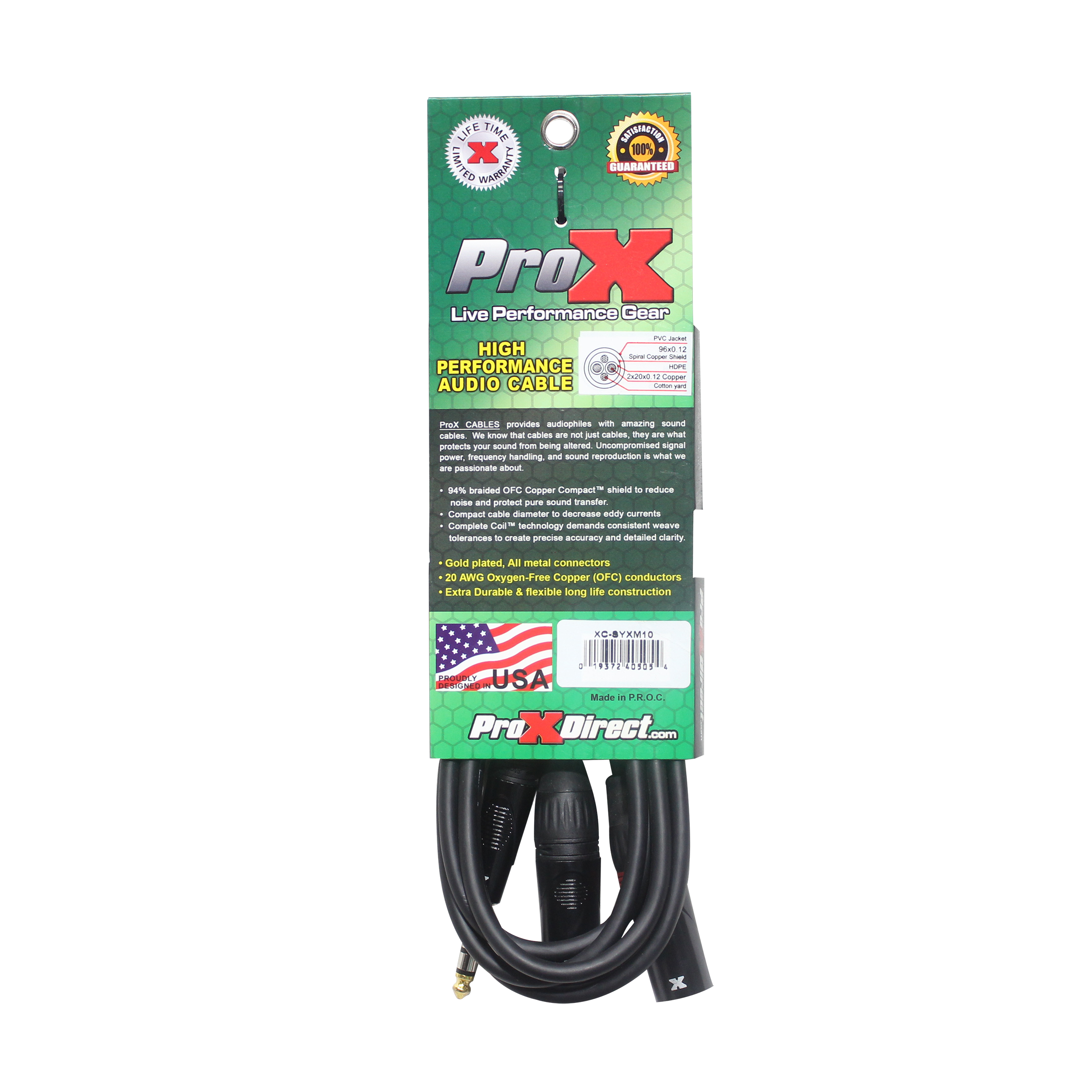 10 Ft. 1/4" TRS-M Stereo to Dual XLR3-M High Performance Y Cable