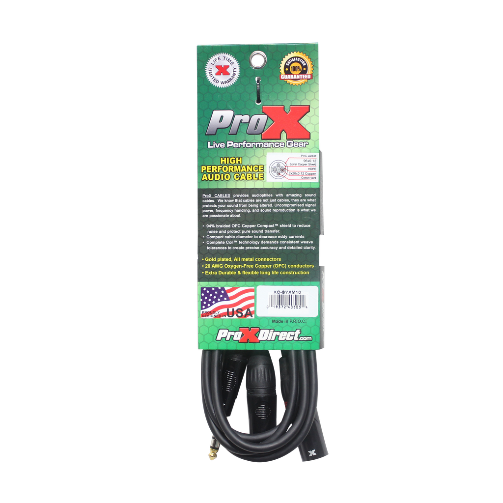 10PCS 10 Ft. 1/4" TRS-M Stereo to Dual XLR3-M High Performance Y Cable