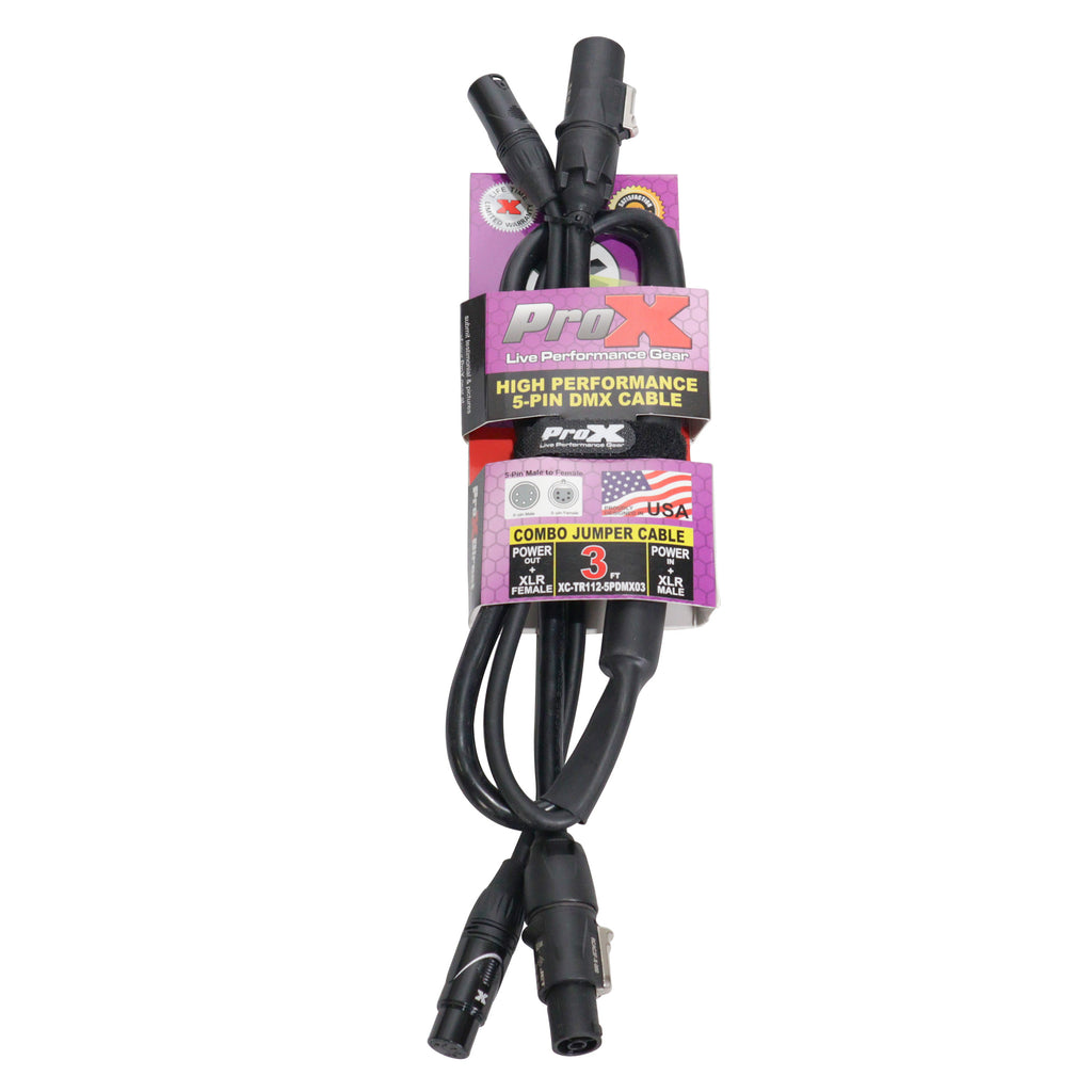 3' FT Dual Powerkon to Dual DMX 5-PIN Combo Link Jumper Cable