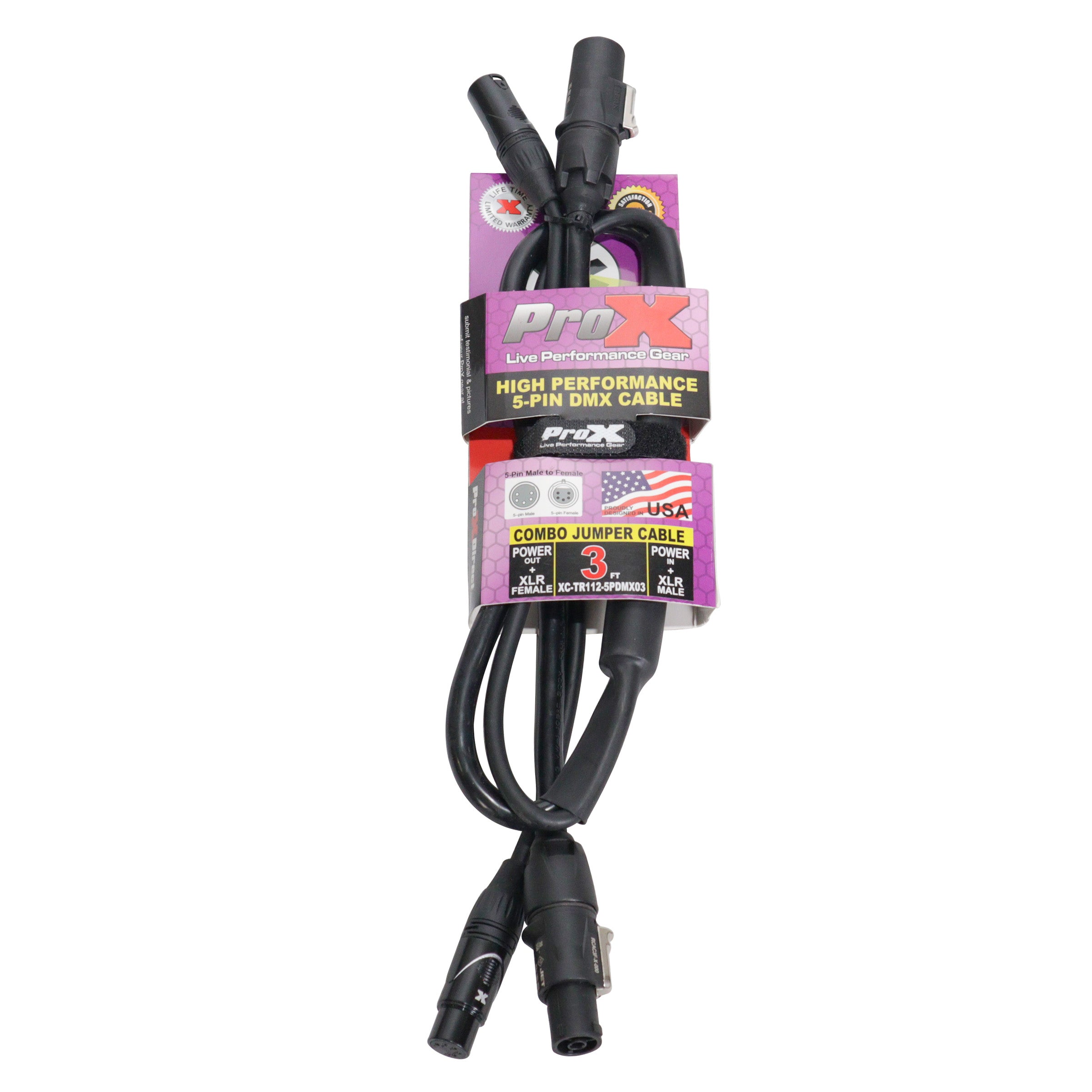 10PCS 3' FT Dual Powerkon to Dual DMX 5-PIN Combo Link Jumper Cable