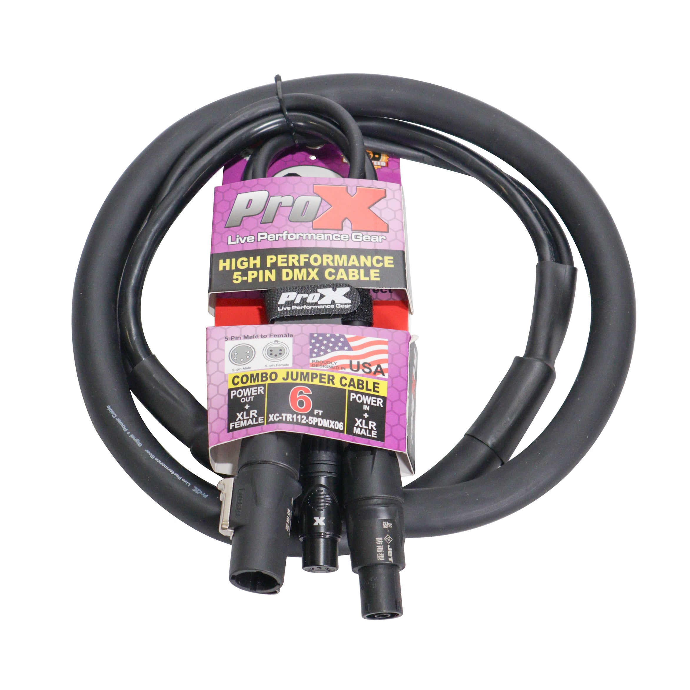 6' FT Dual Powerkon to Dual DMX 5-PIN Combo Link Jumper Cable