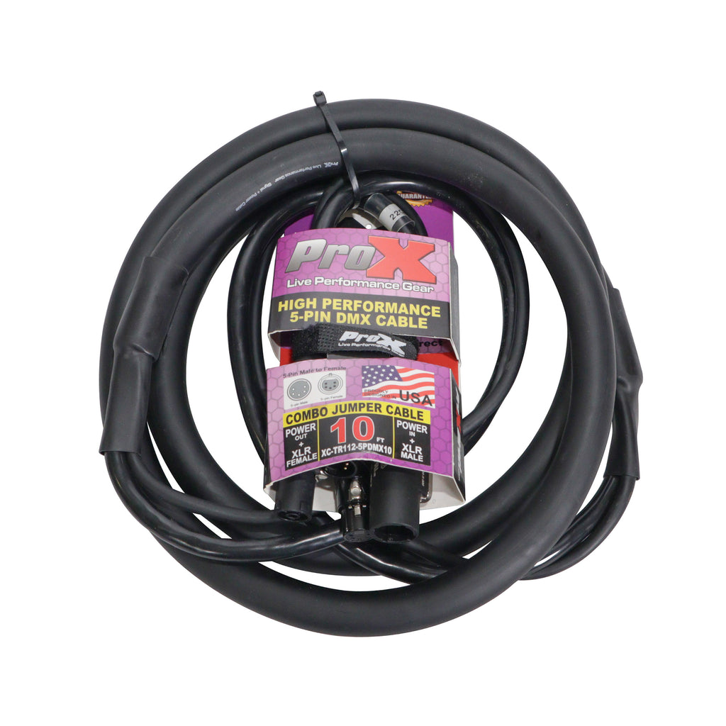 10' FT Dual Powerkon to Dual DMX 5-PIN Combo Link Jumper Cable
